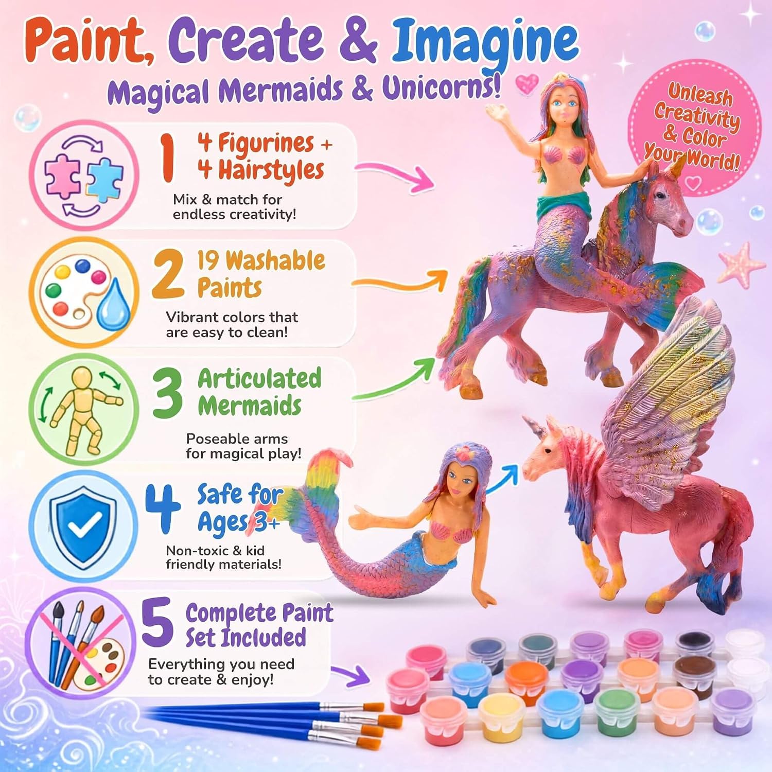 Detalle 2 de SOLDAY Mermaid and Unicorn Paint Kit, 4 figures