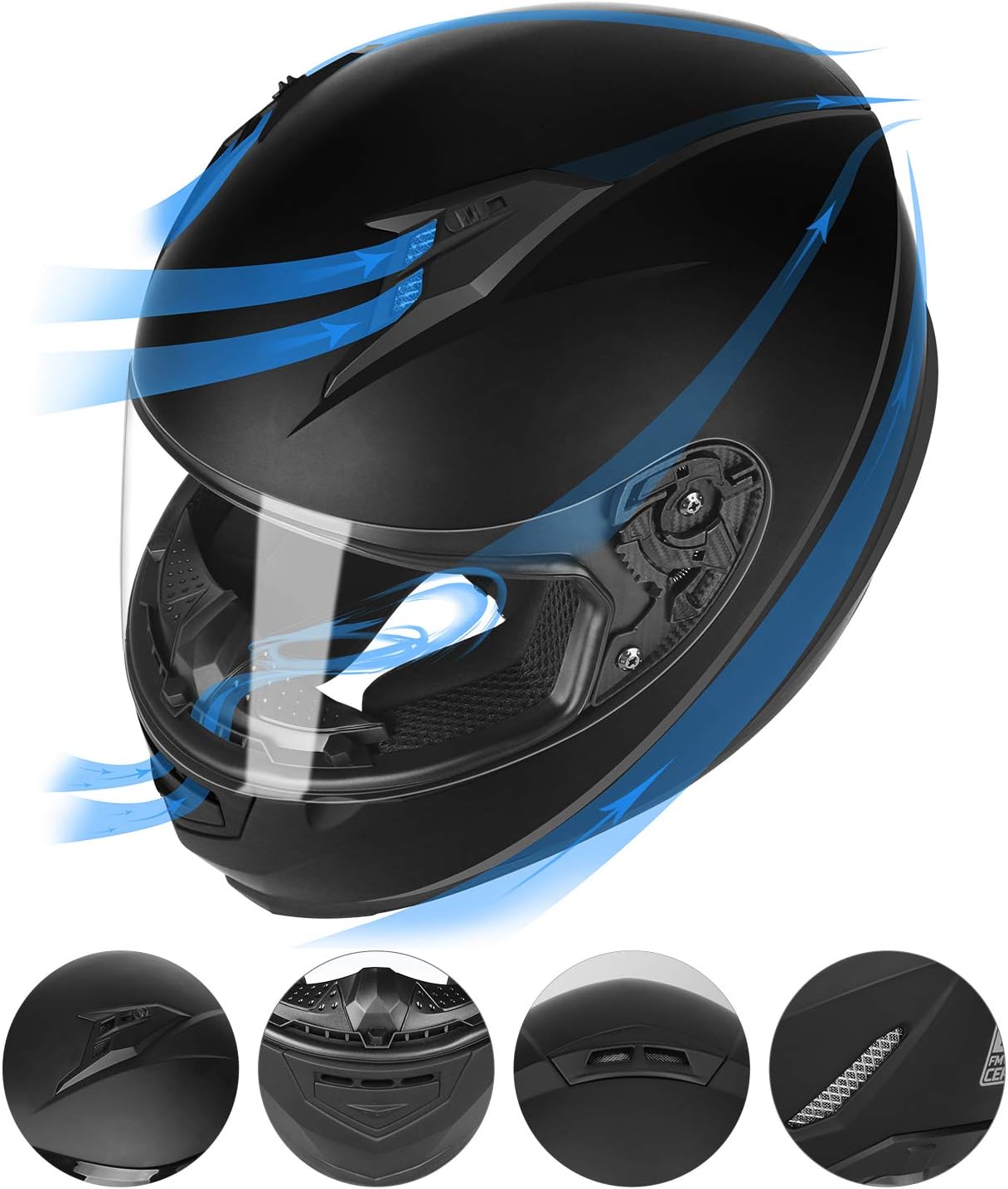 Thumbnail 4 de GLX GX11 Compact Motorcycle Helmet (Matte Black, Small) with Tinted Visor — DOT Approved Full-Face
