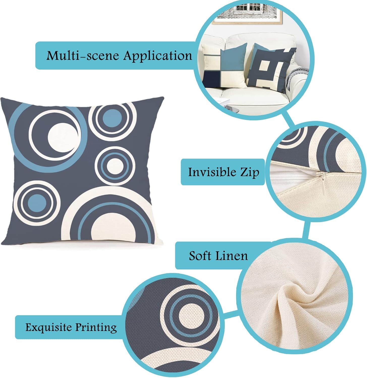 Thumbnail 5 de ZWJD Lot de 4 housses de coussins 40 x 40 motif géométrique