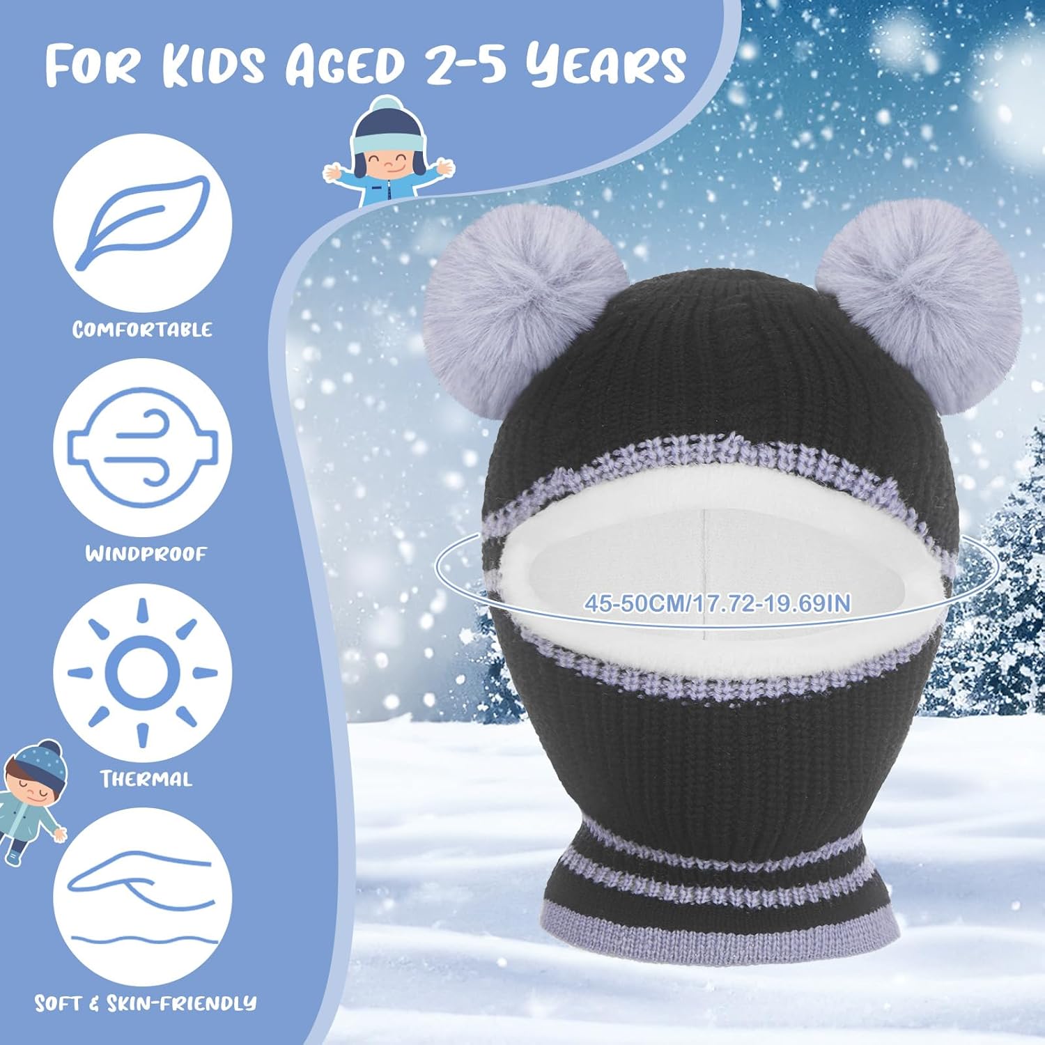 Detalle de Yimomoyi Kids Winter Warm Hat & Scarf (Fleece, Earflap Beanie/Balaclava) for 3–6 Years