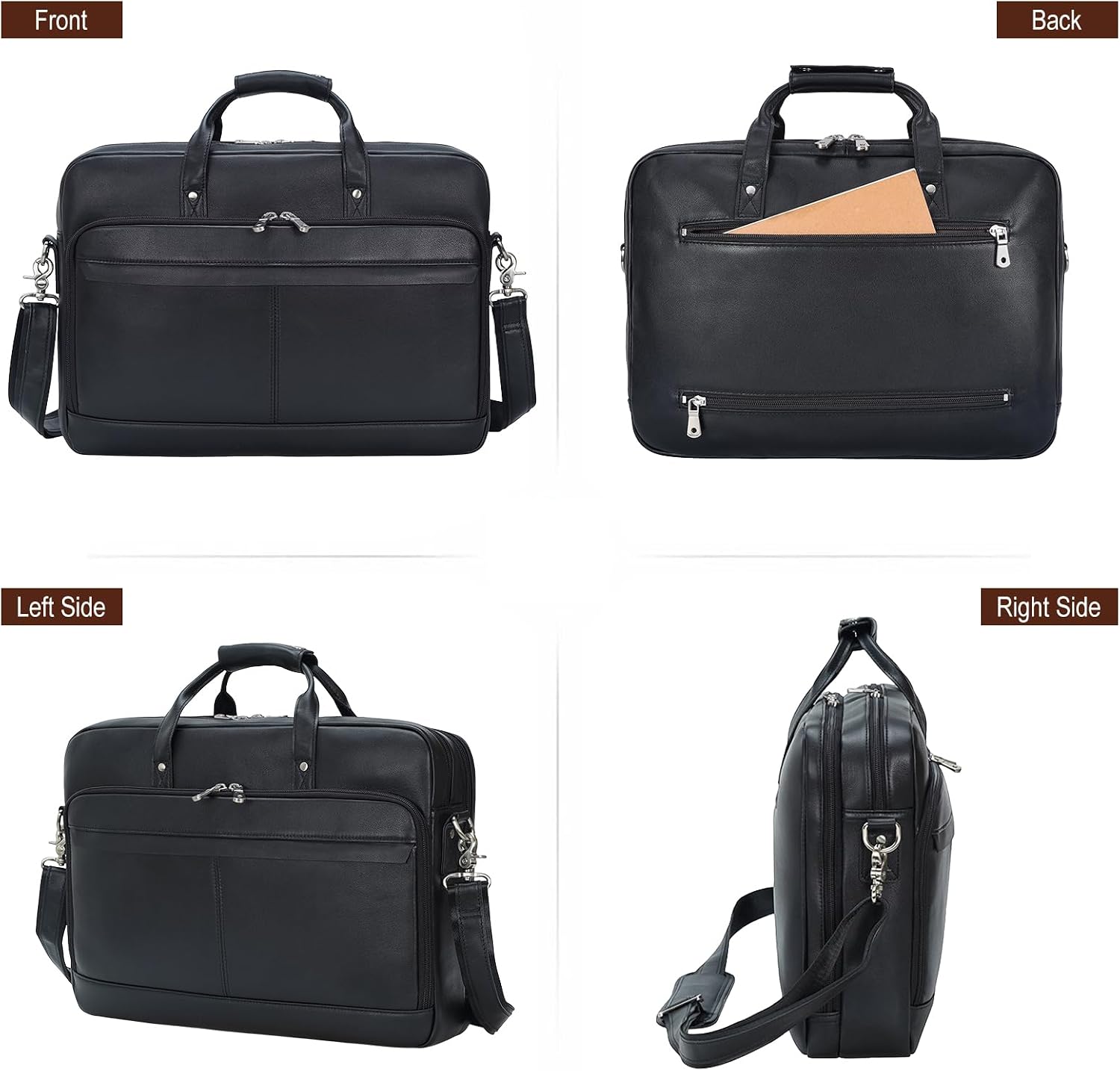 Thumbnail 6 de TIDING Men’s Leather Briefcase for 17 Inch Laptop (Calfskin, 17.7"), Black