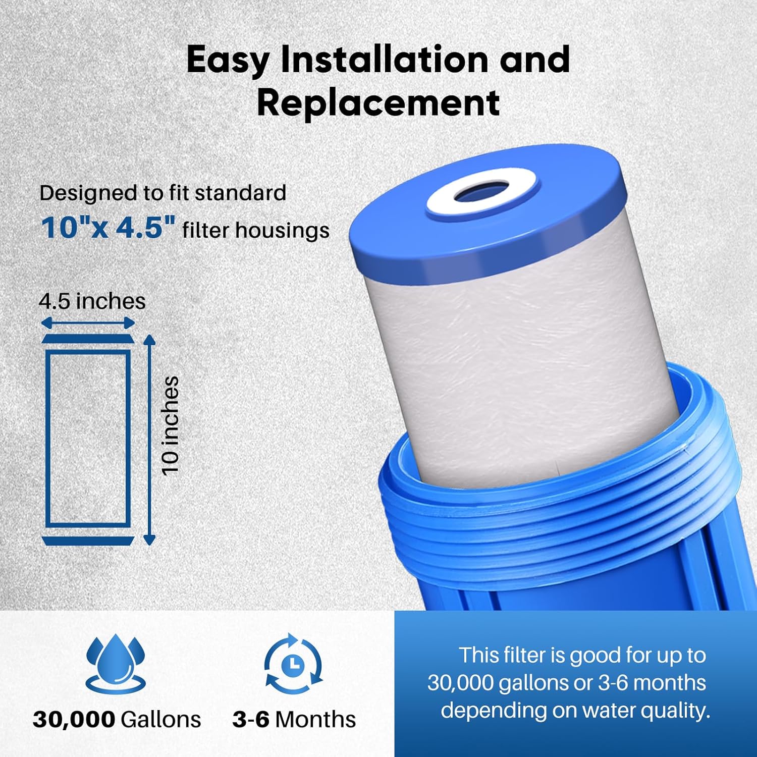 Thumbnail 6 de PUREPLUS 5 Micron 10" x 4.5" Whole House Sediment & Carbon Water Filter Replacement Cartridge (2-Pack)