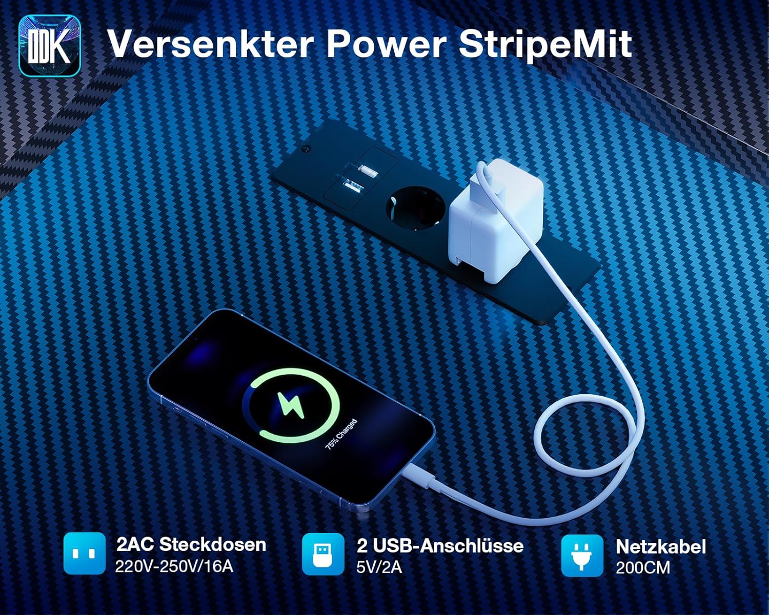 Thumbnail 5 de ODK Gaming Tisch mit LED, 150×102 cm – reversibel mit 2 Steckdosen & 2 USB-Ladeanschlüssen