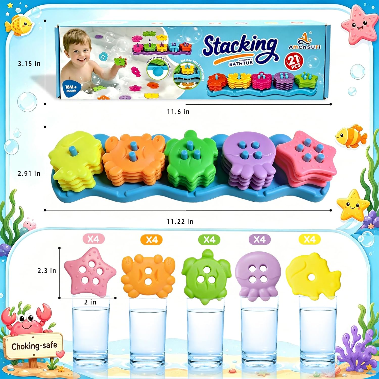 Thumbnail 6 de Baby Bath Toys: 20-Piece Mould-Free Sorting & Stacking Set for 1–4 Year Olds