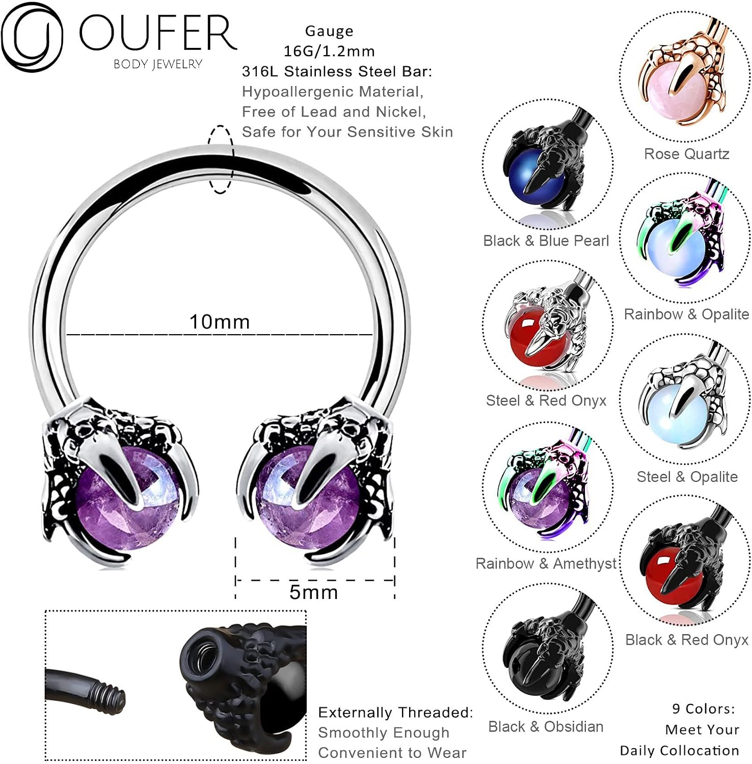 Thumbnail 5 de OUFER Anneau Septum Dragon 316L 10 mm 16G