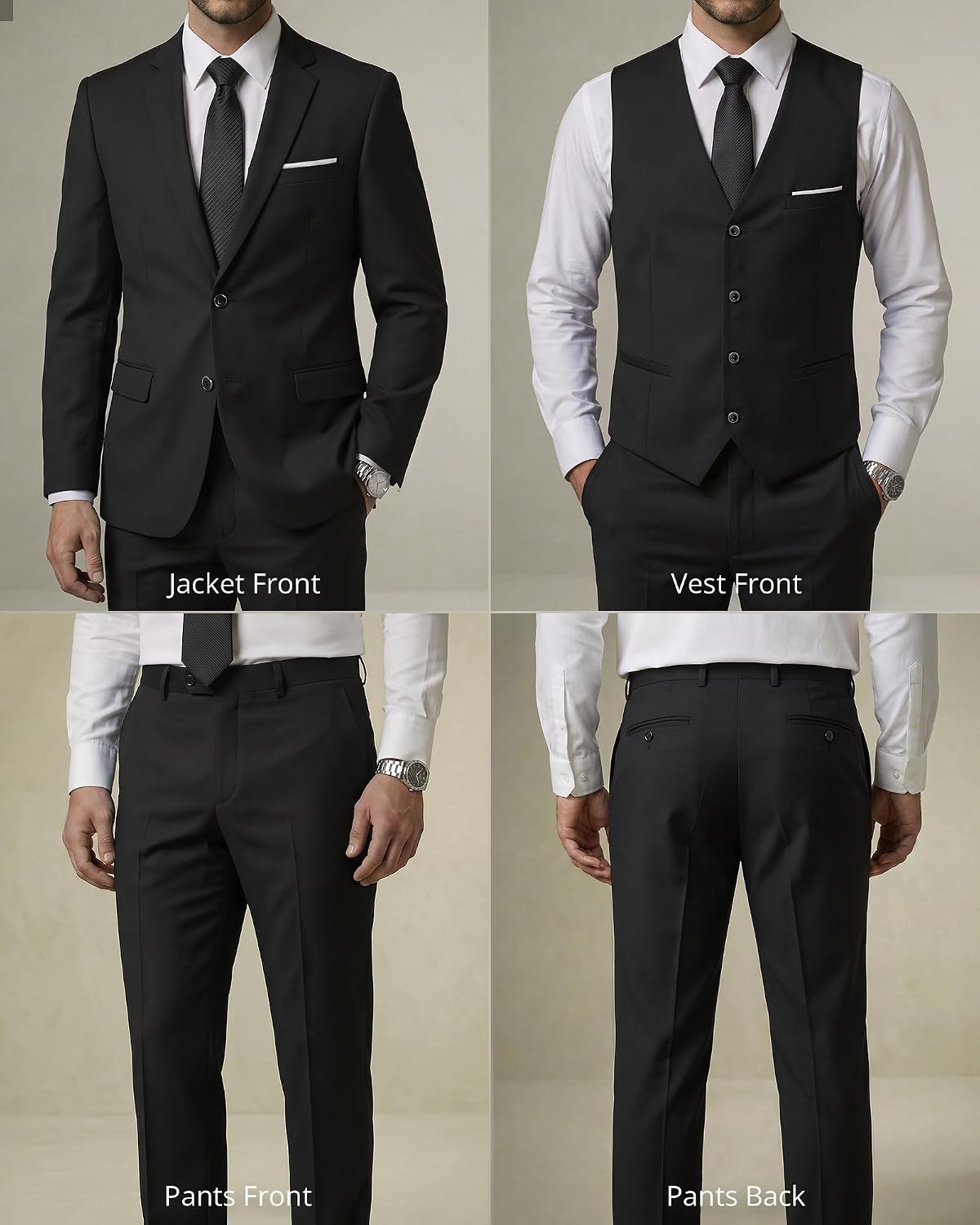 Thumbnail 2 de YND Men's 3 Piece Suit Set with Tie — Slim Fit 2-Button Blazer, Vest, and Pants in 29 Colors