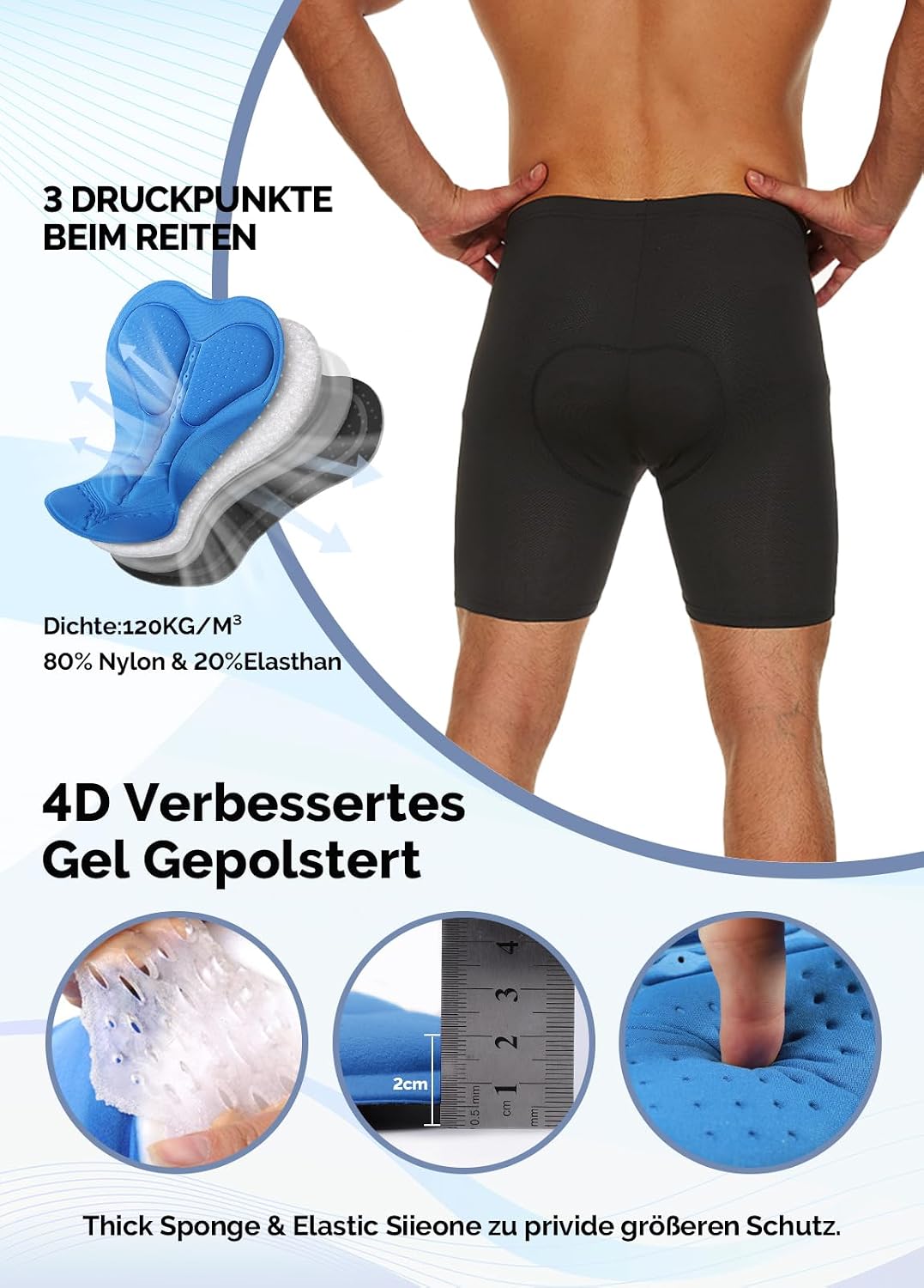 Detalle de Cycorld MTB Hose Herren: schnelltrocknende Radhose mit 4D-Sitzpolster und herausnehmbarer Radunterhose
