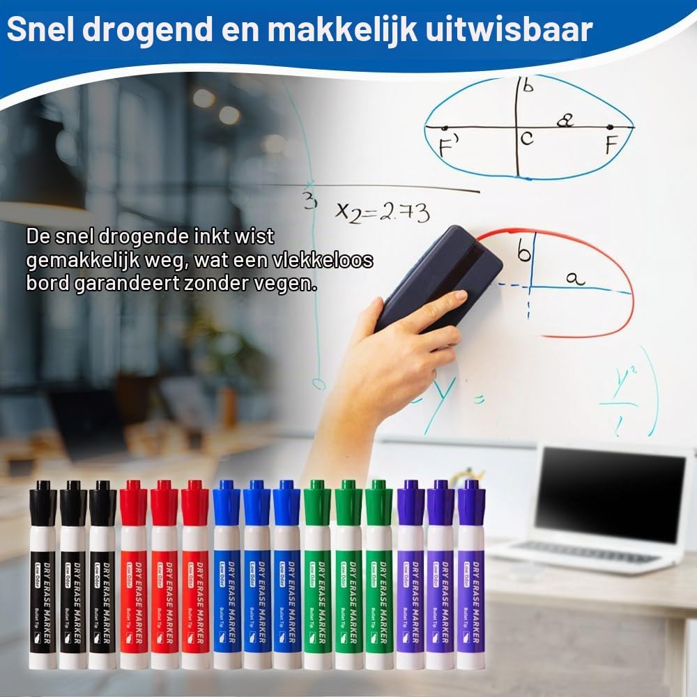 Detalle de FLYWIND whiteboardstiften, 15 stuks, 2,7 mm ronde punt, meerkleurig