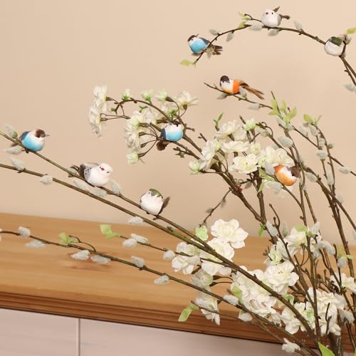 Thumbnail 2 de com-four 12x Pájaros Decorativos - juego mixto 02 (12 piezas) con clips de metal y plumas, 4 colores brillantes