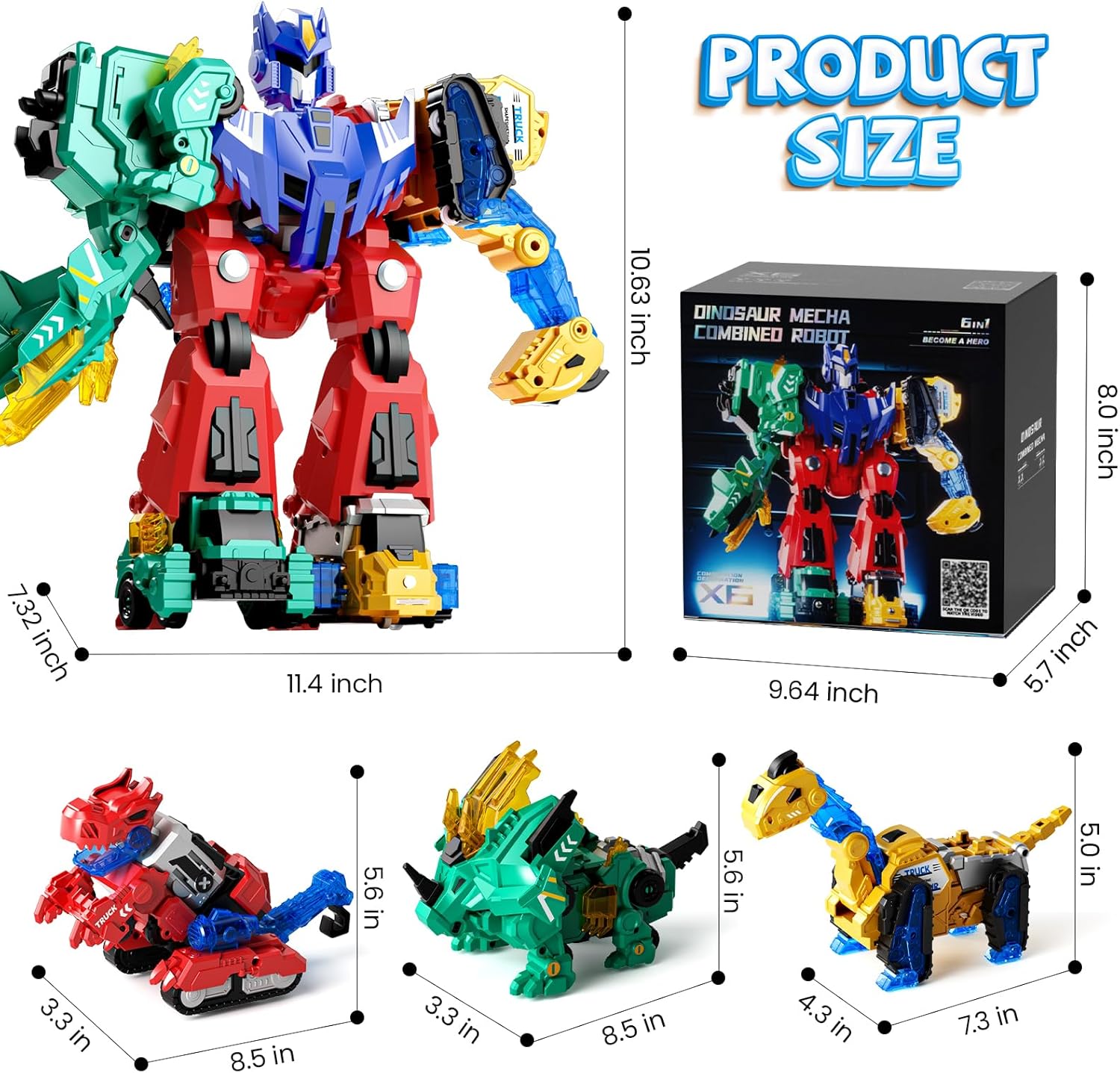 Thumbnail 1 de Dimoarch Magnetic Dinosaur Transforming Robot Toys (6-in-1 Dino Construction Trucks)