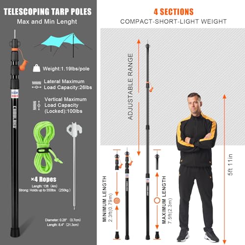 Detalle de CAMULAND Teleskopstange 79–230 cm Set (2 Stück) – robustes Aluminium, rutschfeste Spitze