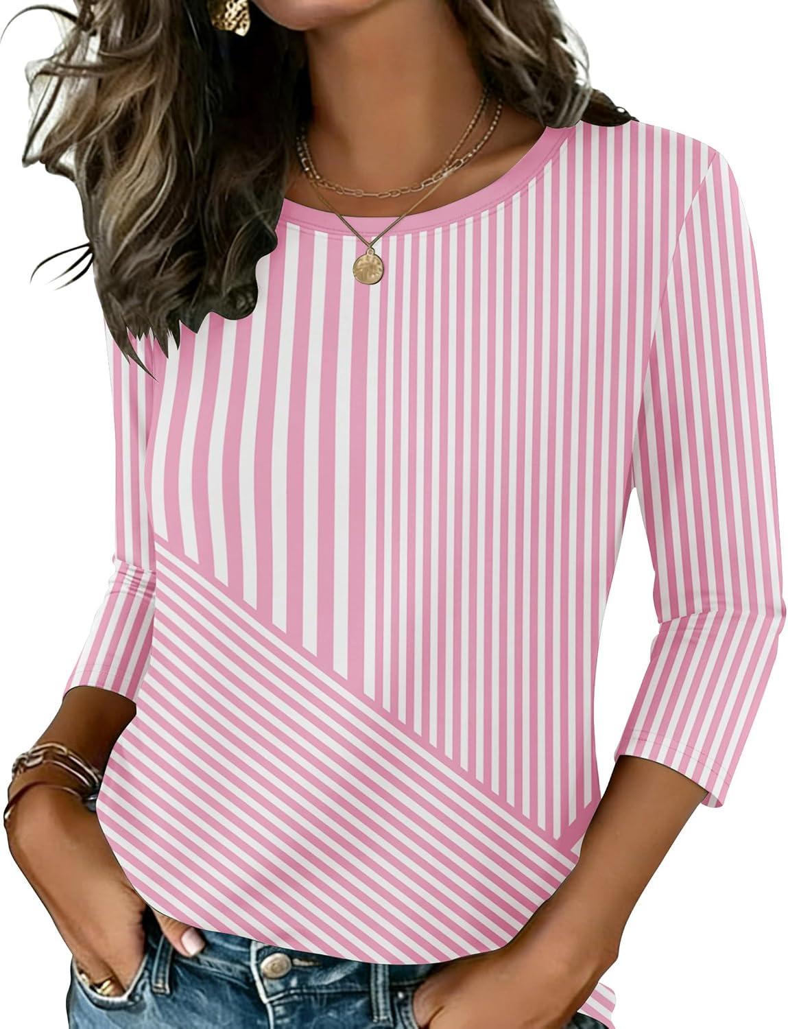 Detalle de Zeagoo Women's 3/4-Sleeve Tunic Top, Round Neck, Stretchy Polyester Blend