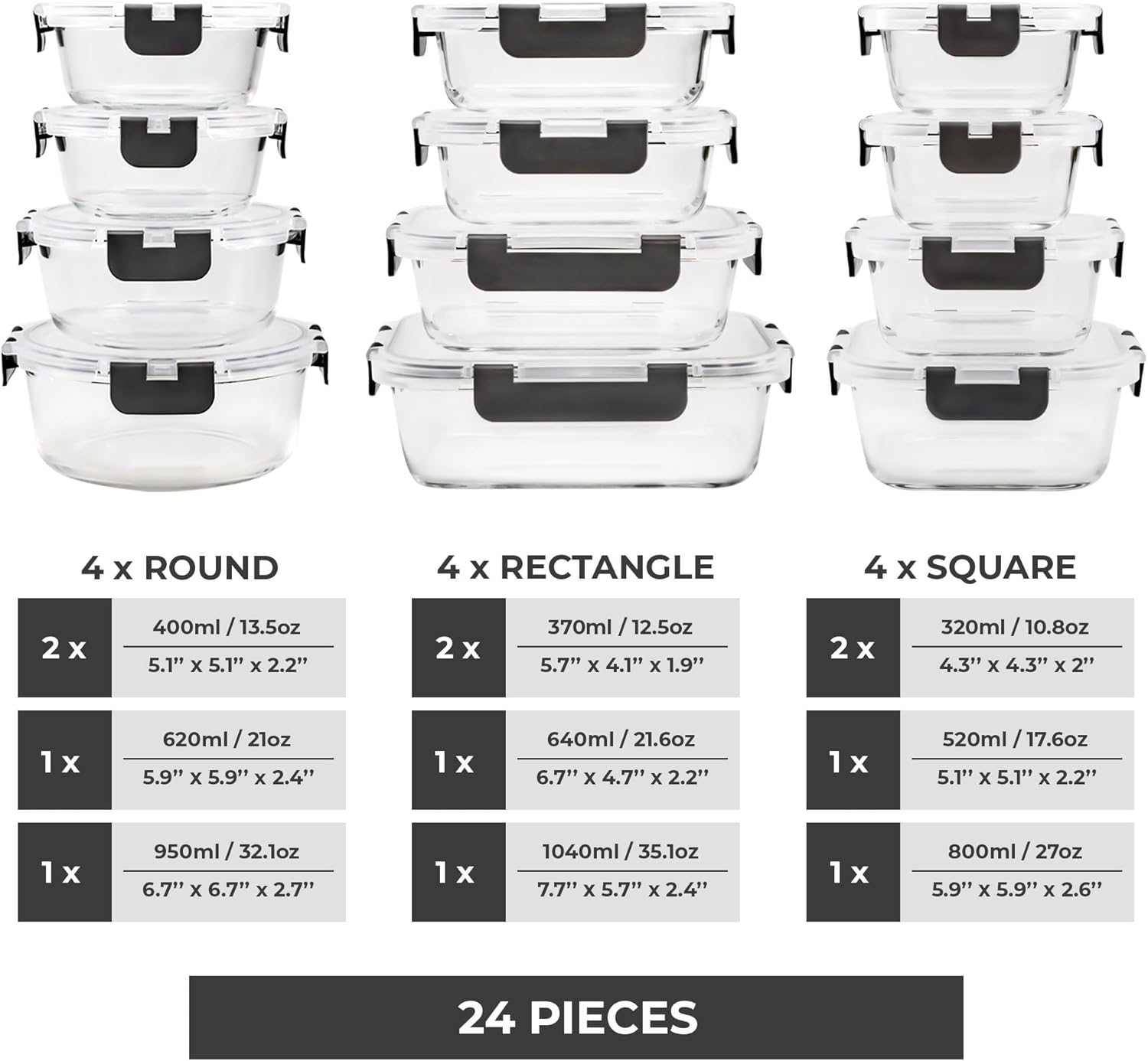 Thumbnail 1 de Freshware Glass Storage Containers with Lids 24 Pieces