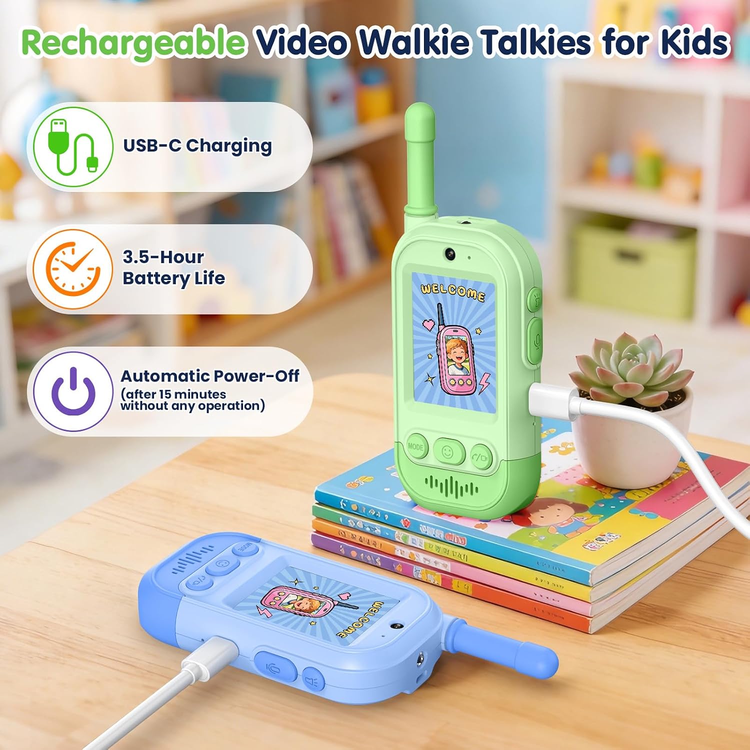 Thumbnail 2 de Gofunly Video Walkie Talkie – 2er Set mit Kamera & Bildschirm für Kinder (Grün/Blau)