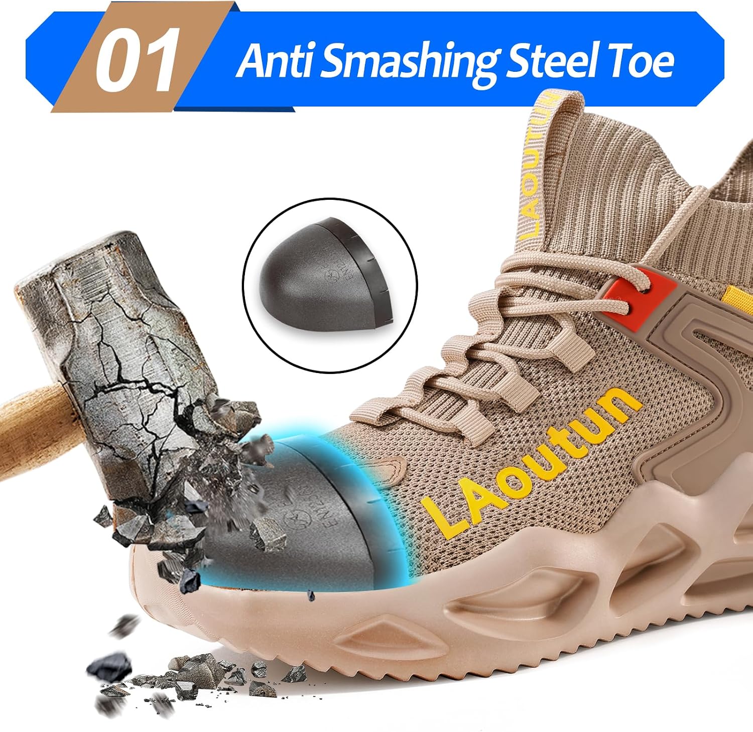 Detalle 2 de LAoutun Safety Trainers with Steel Toe Cap – lightweight men’s industrial protective work shoes