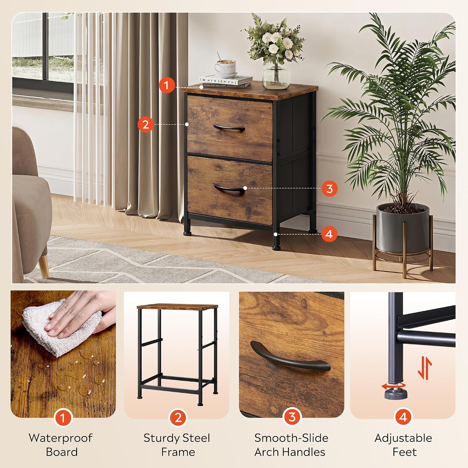 Thumbnail 4 de WLIVE Night Stand with 2 Drawers