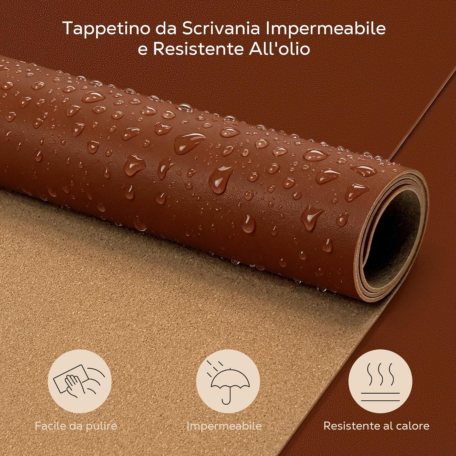 Detalle de YISH Tappetino Scrivania in pelle PU e sughero 80x40 cm – Antiscivolo, impermeabile, Marrone