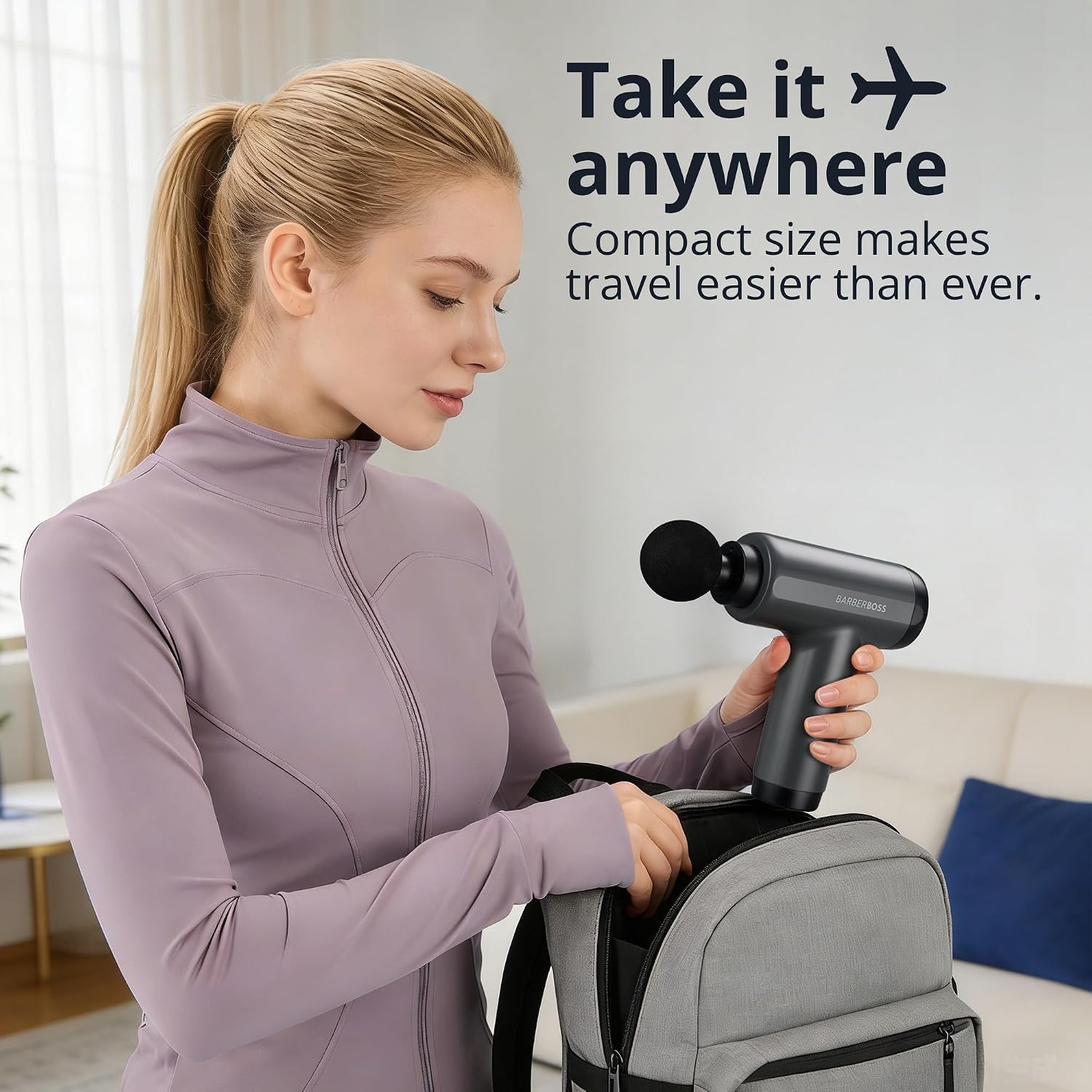 Detalle de BarberBoss Mini Massage Gun with Pressure Sensor – portable percussive massager with 5 intensity levels