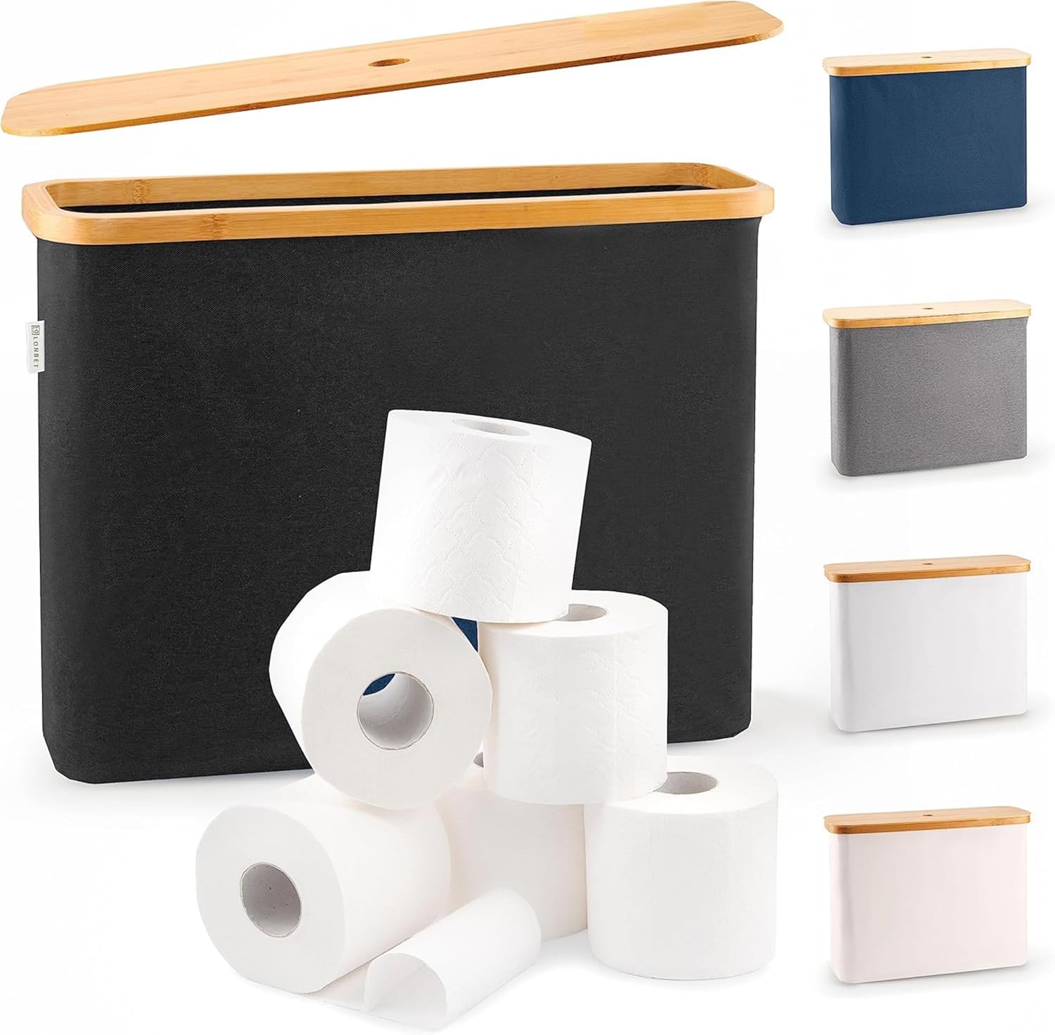 Thumbnail 6 de LONBET Toilettenpapier-Aufbewahrungsbox mit Deckel aus Bambus (für 12 Rollen), grau, stapelbar