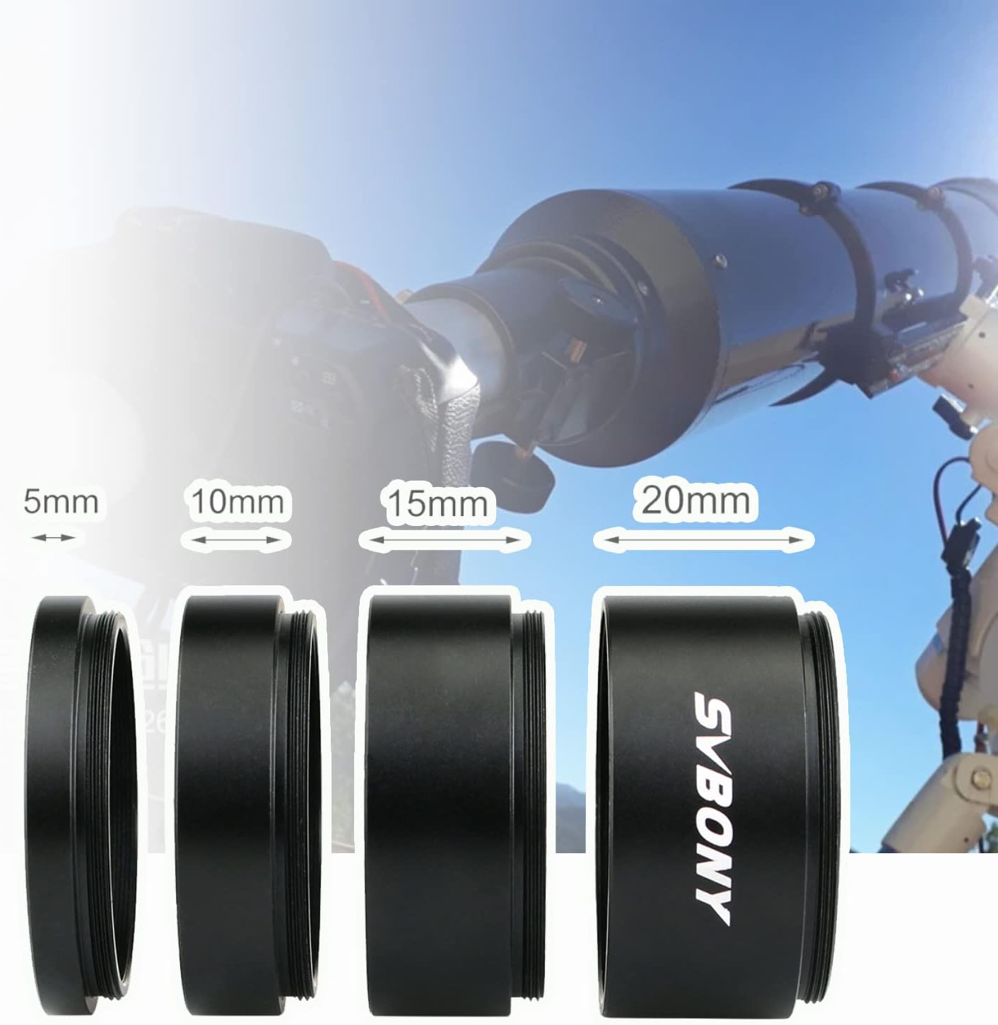Detalle 2 de Svbony M42x0.75 Adattatore per Tubo di Prolunga 5/10/15/20 mm – Estensione Ottica per Astrofotografia