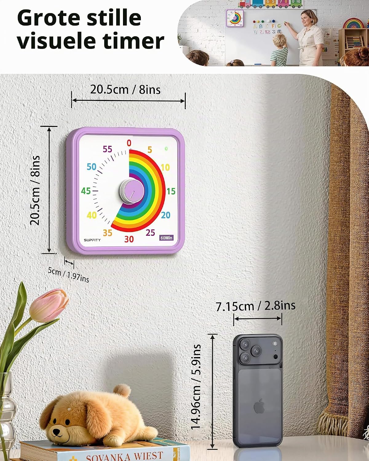 Detalle de Supfity VT-8000 visuele timer 20 cm, stil en magnetisch
