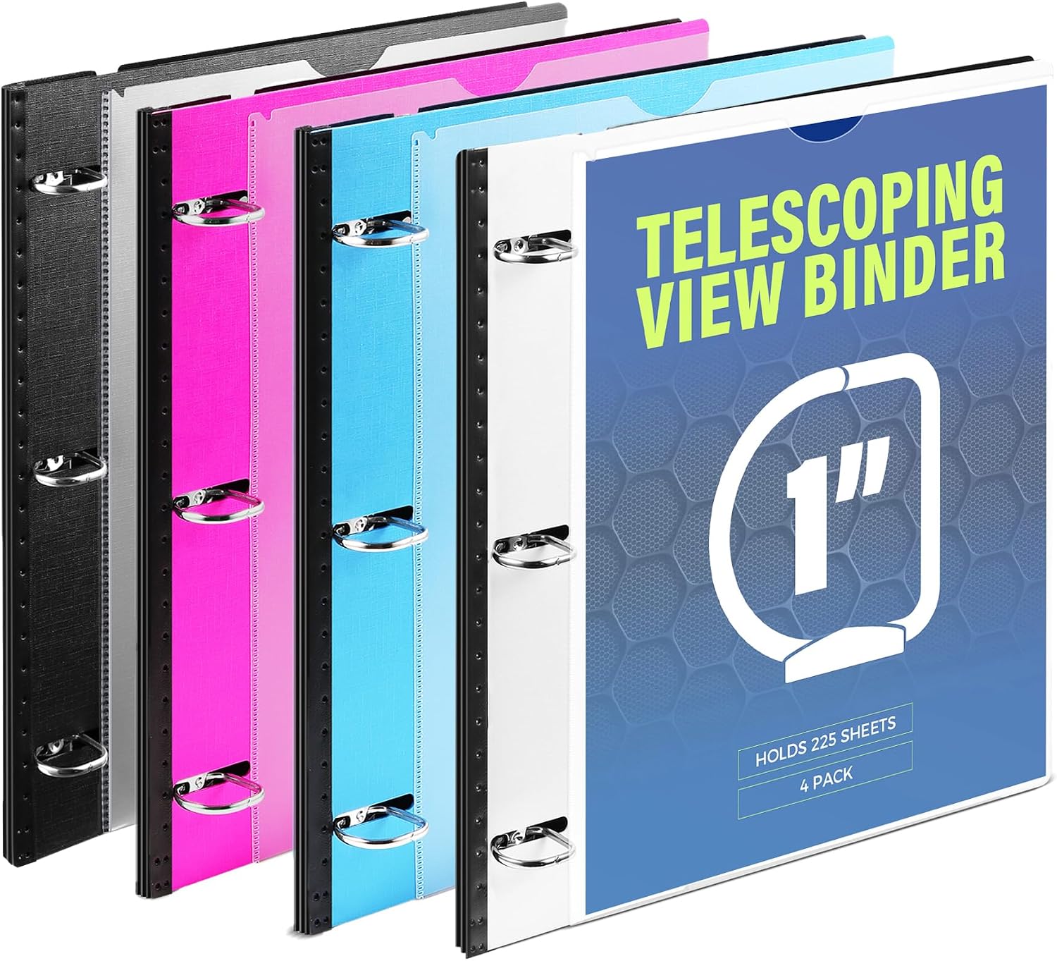 Detalle de WOT I WO-1INCH-4C 4-Pack Telescoping 3-Ring Binders, 1-Inch, 225-Sheet Capacity