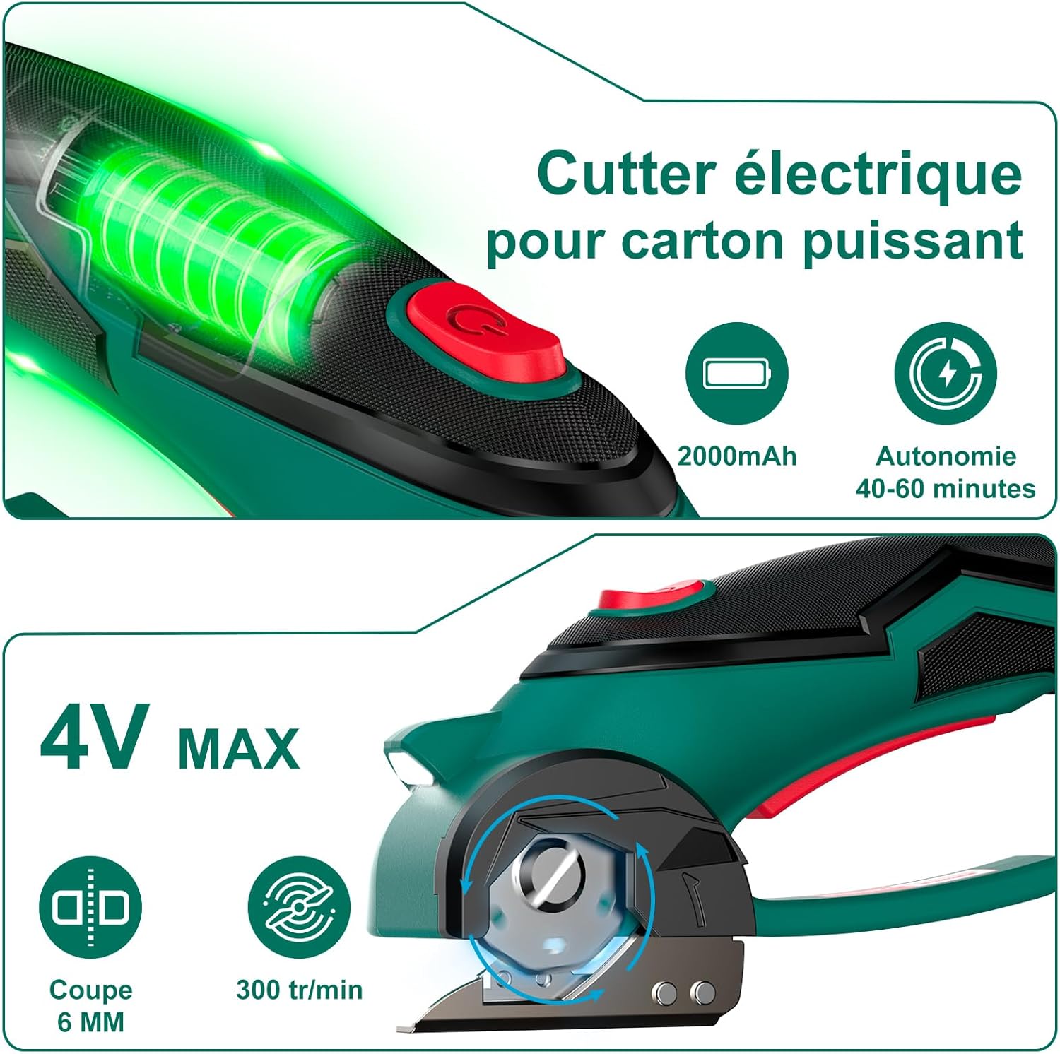 Thumbnail 1 de HYCHIKA Ciseaux Électrique Tissu Couture 4V — Ciseaux Rotatifs Sans Fil 300 tr/min avec LED et 2 Lames SK5