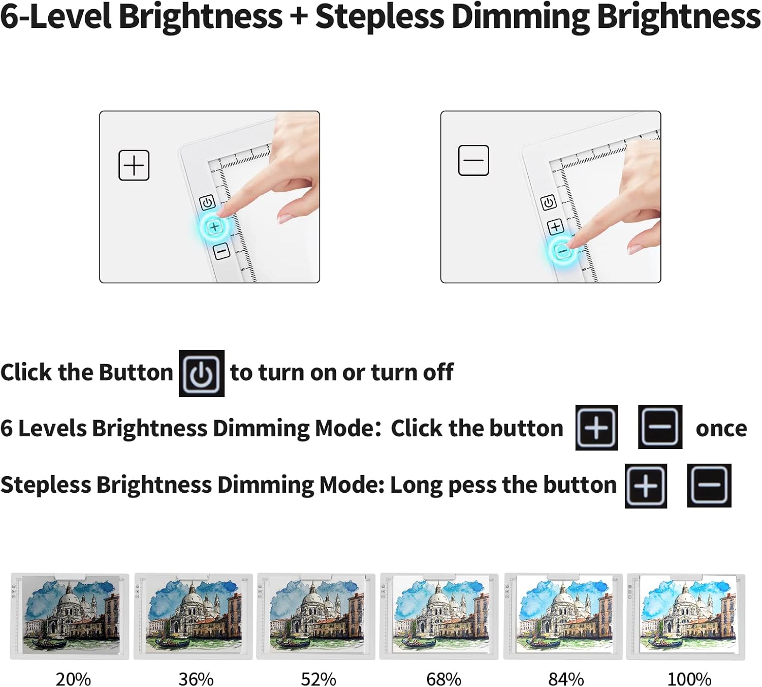 Thumbnail 4 de TOHETO A4 Wireless LED Light Pad with Innovative Stand & Top Clip (Rechargeable, Stepless Dimming, White)