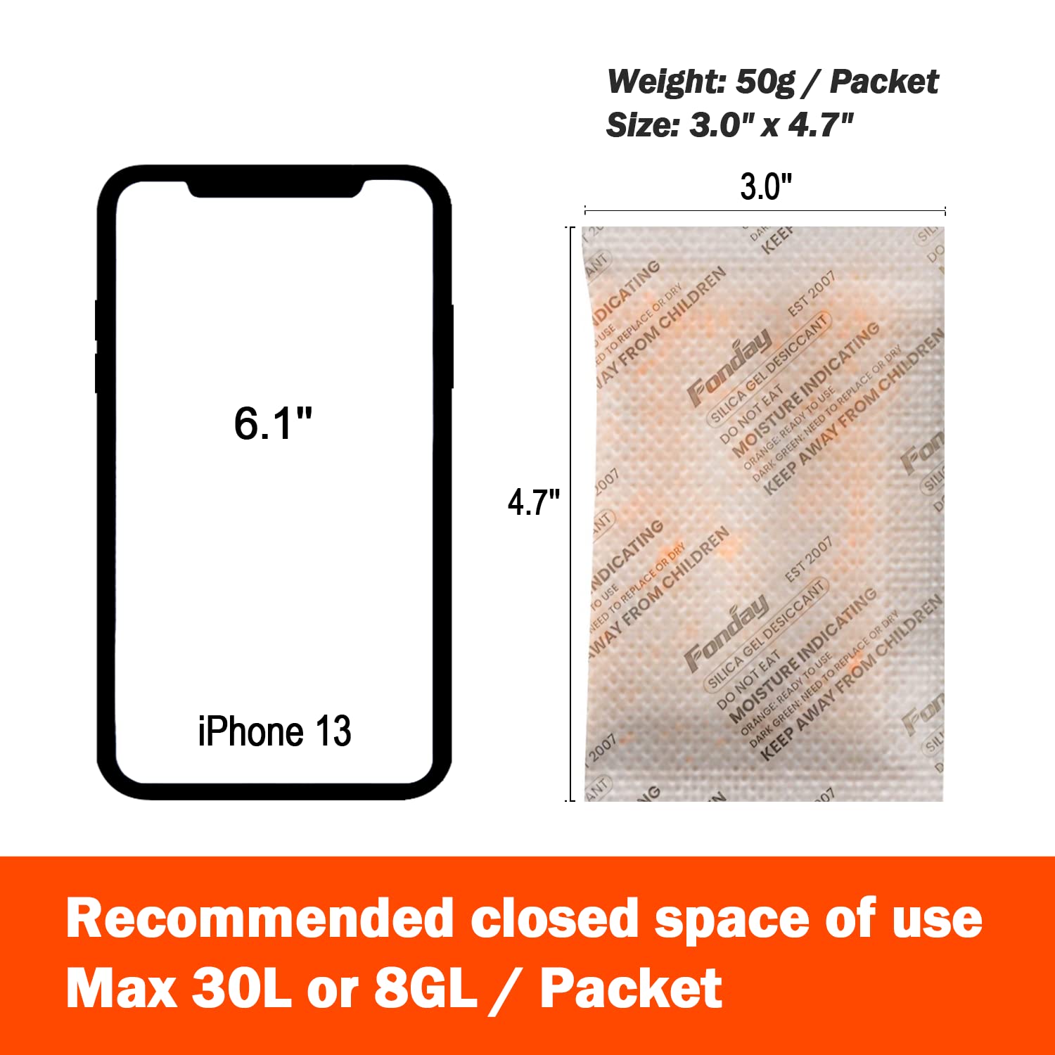 Thumbnail 6 de Fonday 50 g Silica Gel Desiccant Packs, 6-Pack, Colour-Indicating and Reusable