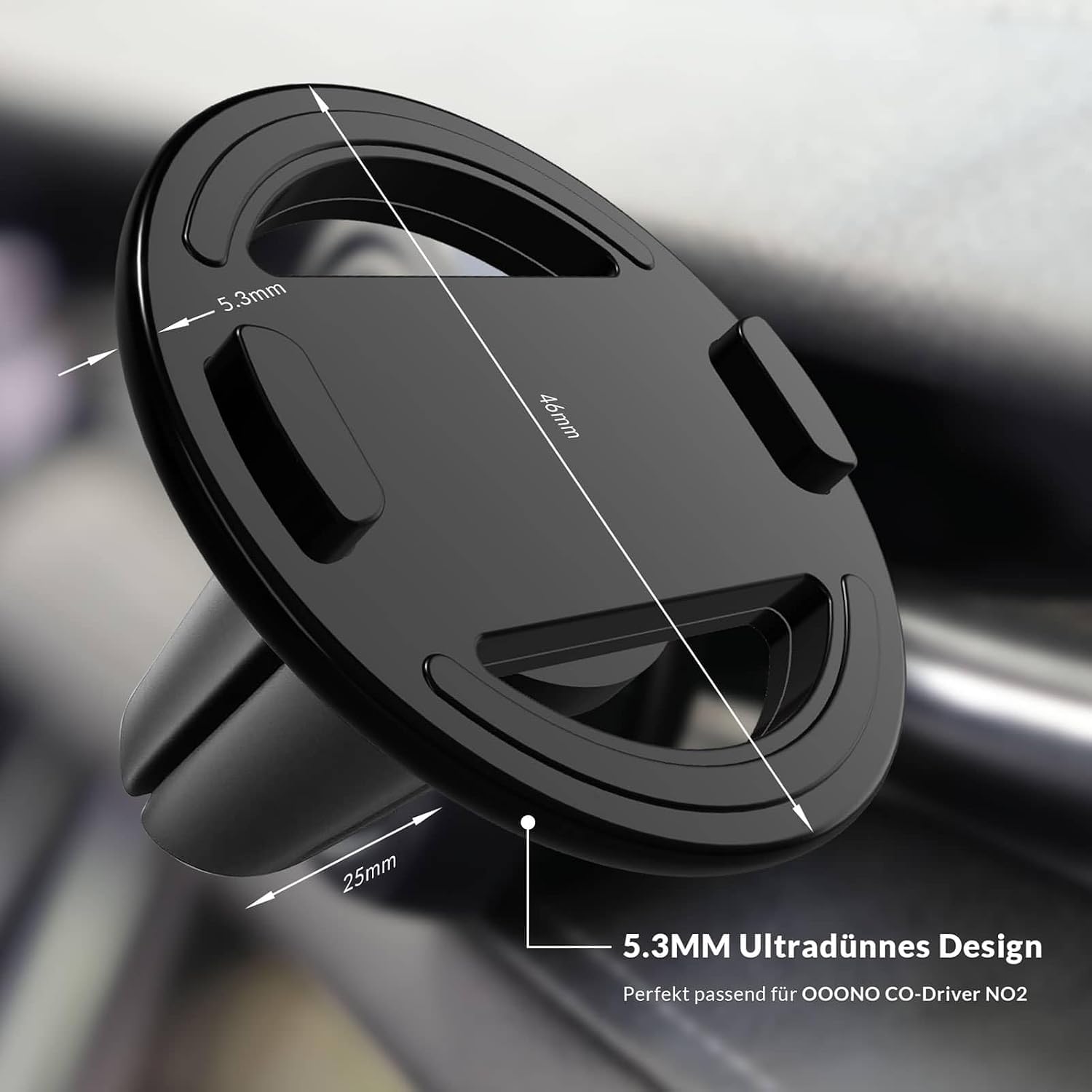 Detalle de Magnetische Halterung für OOONO CO-Driver NO2 – Spritzguss, 5962 Klebepads, 2 Installationsoptionen