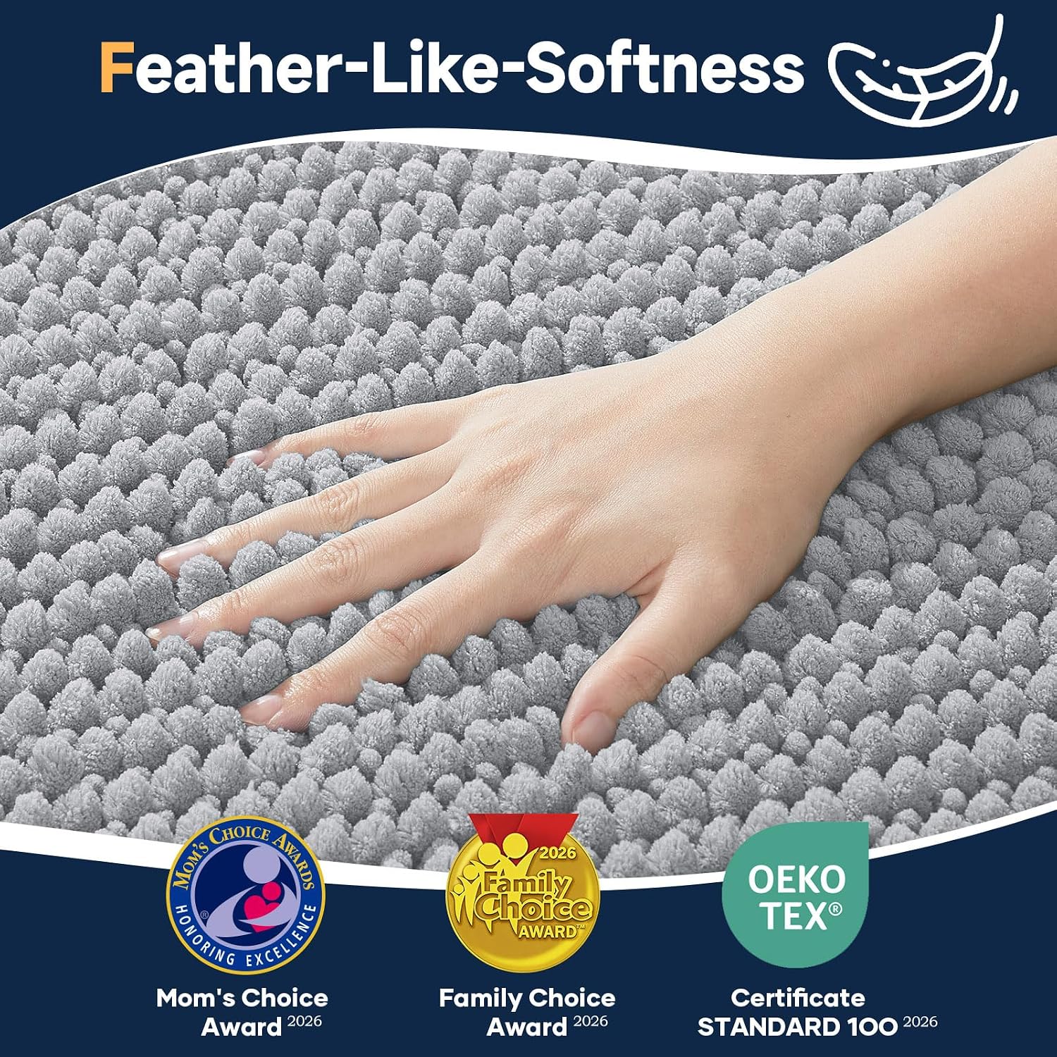 Detalle de Ophanie 30 x 20 Chenille Bath Mat, Gray, Machine Washable
