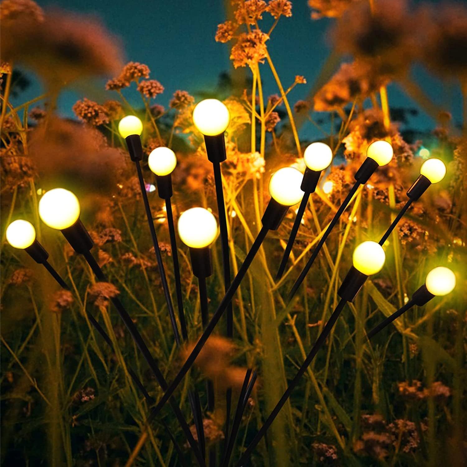 Detalle de YJFWAL Firefly Solar-Gartenlichter Außen 2 Stück – Glühwürmchen-Lichter, warmweiß, wasserdicht