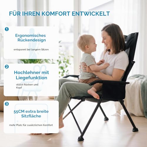 Thumbnail 6 de ARURU Campingstuhl – Tragbarer Klappstuhl mit verstellbarer Rückenlehne, Getränkehaltern und Fußstütze
