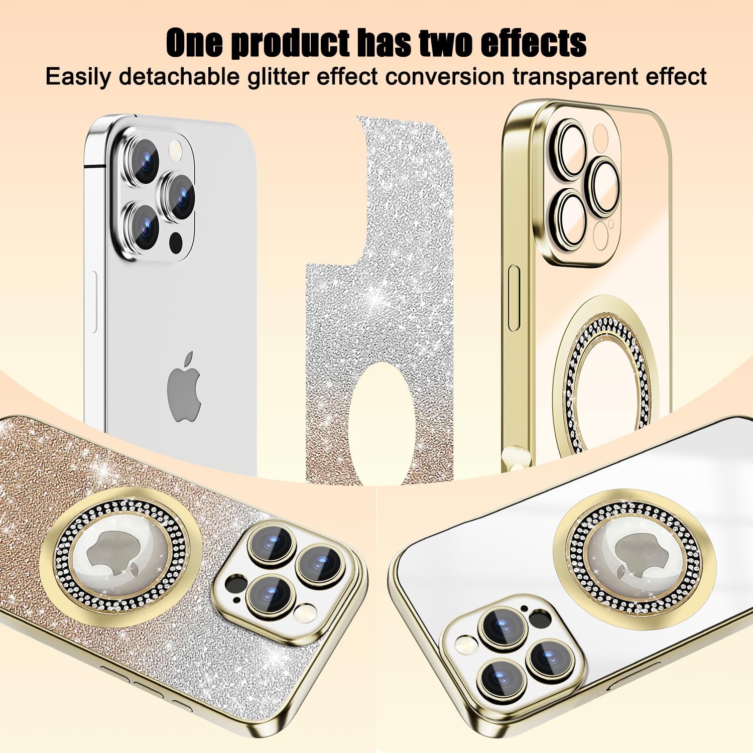 Detalle de Misscase Glitter Magnetic Case for iPhone 16 Pro Max (Gold) – Full Protection with Camera Lens Shield
