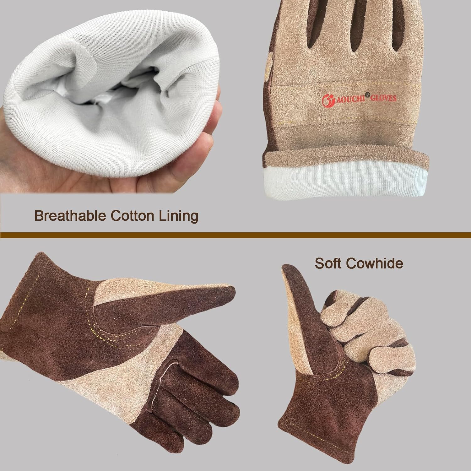Thumbnail 2 de AOUCHI Cowhide Leather Gloves for Women and Men: All‑Round Protection for Welding, Gardening and More (xLarge)