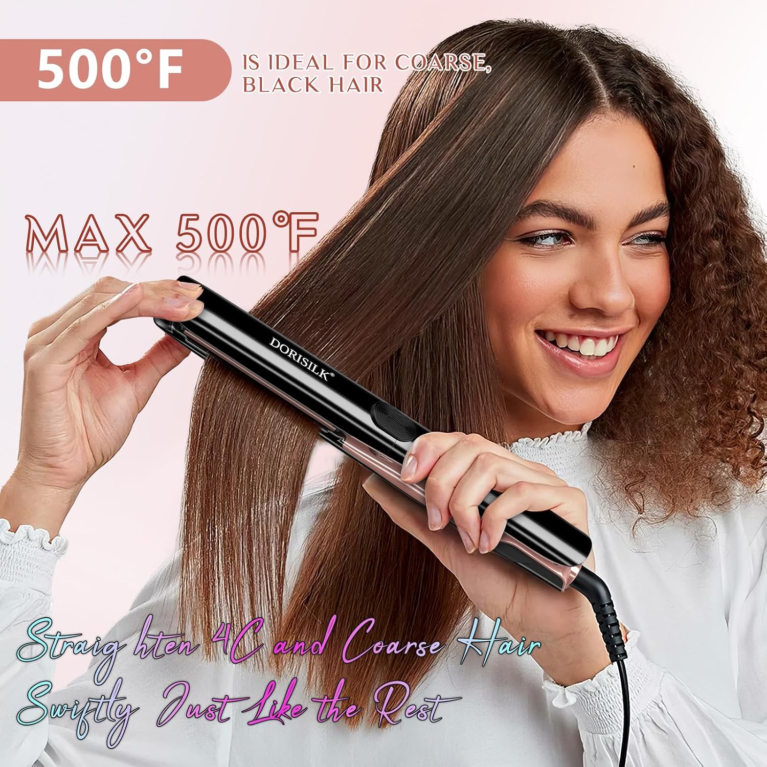 Detalle 2 de DORISILK 1-Inch Ceramic Flat Iron for Straightening and Curling