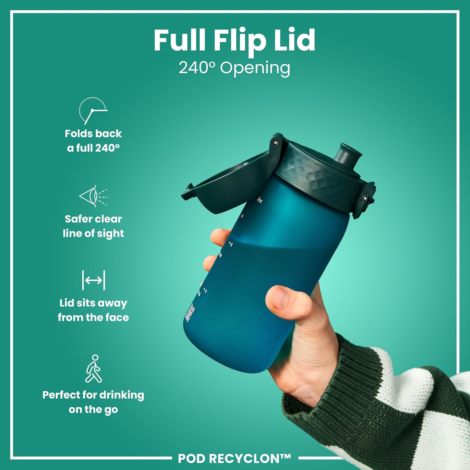 Detalle 2 de Ion8 Kids Water Bottle 350 ml – Leak Proof, Easy Open Flip Lid & Carbon Neutral