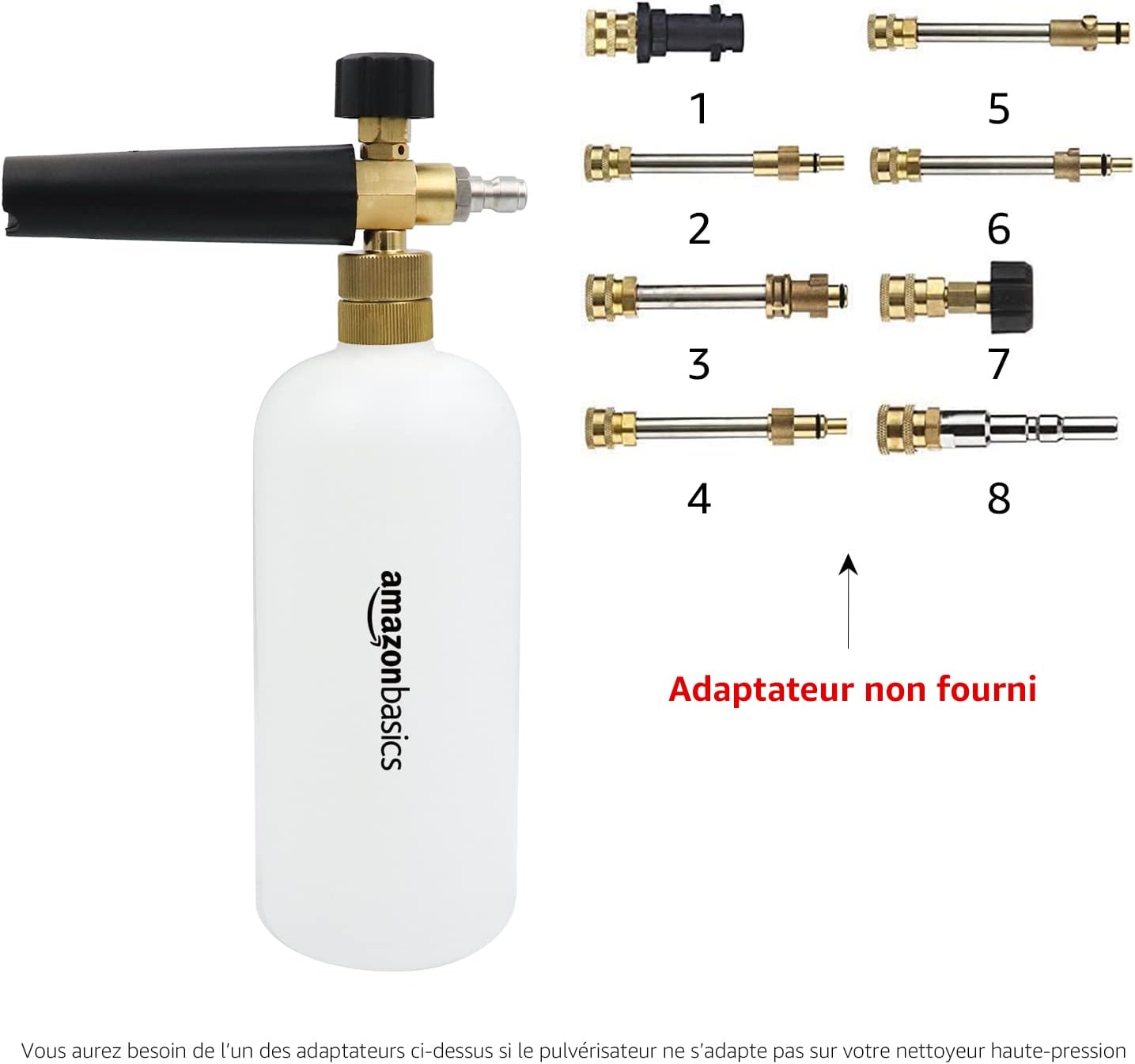Detalle de Amazon Basics – Cannon à mousse à raccord rapide 1/4" (1,6 cm) pour nettoyeur à pression, 1 l