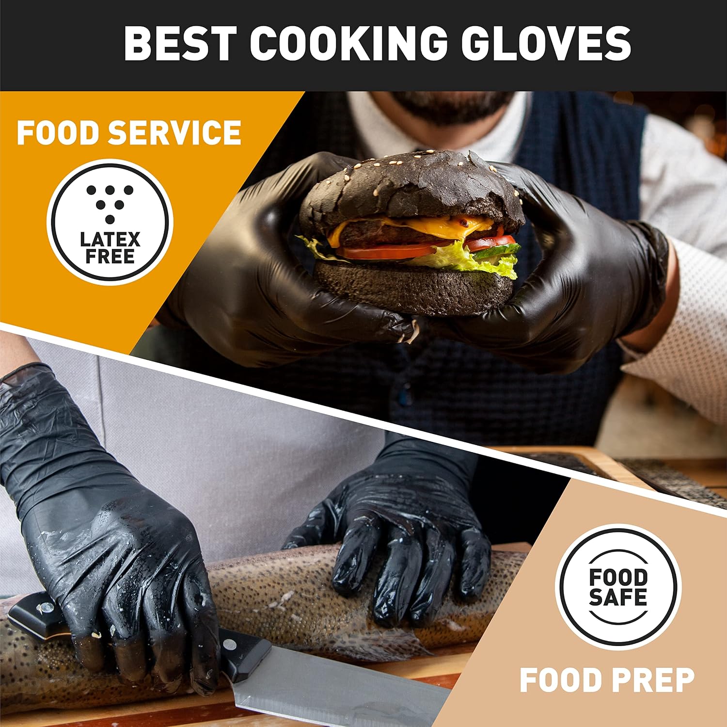 Thumbnail 2 de OKIAAS Black Medium Vinyl Gloves (Latex-free, 5 mil) – 100 Count for food prep, cleaning, hair dye & more