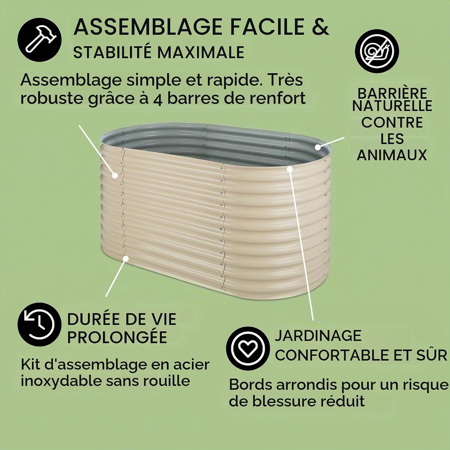 Detalle de blumfeldt High Grow verhoogde plantenbak 160 x 80 x 80 cm, beige staal