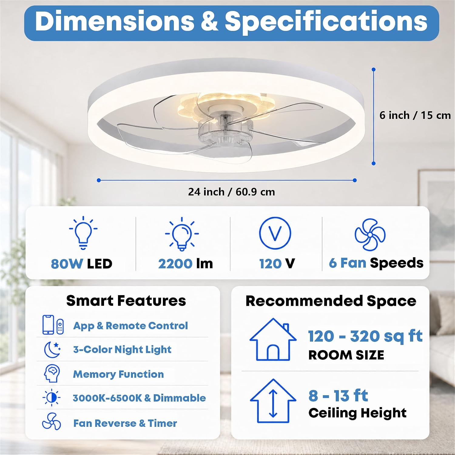 Thumbnail 6 de Fszdorj F115 23.6" Low Profile Ceiling Fan