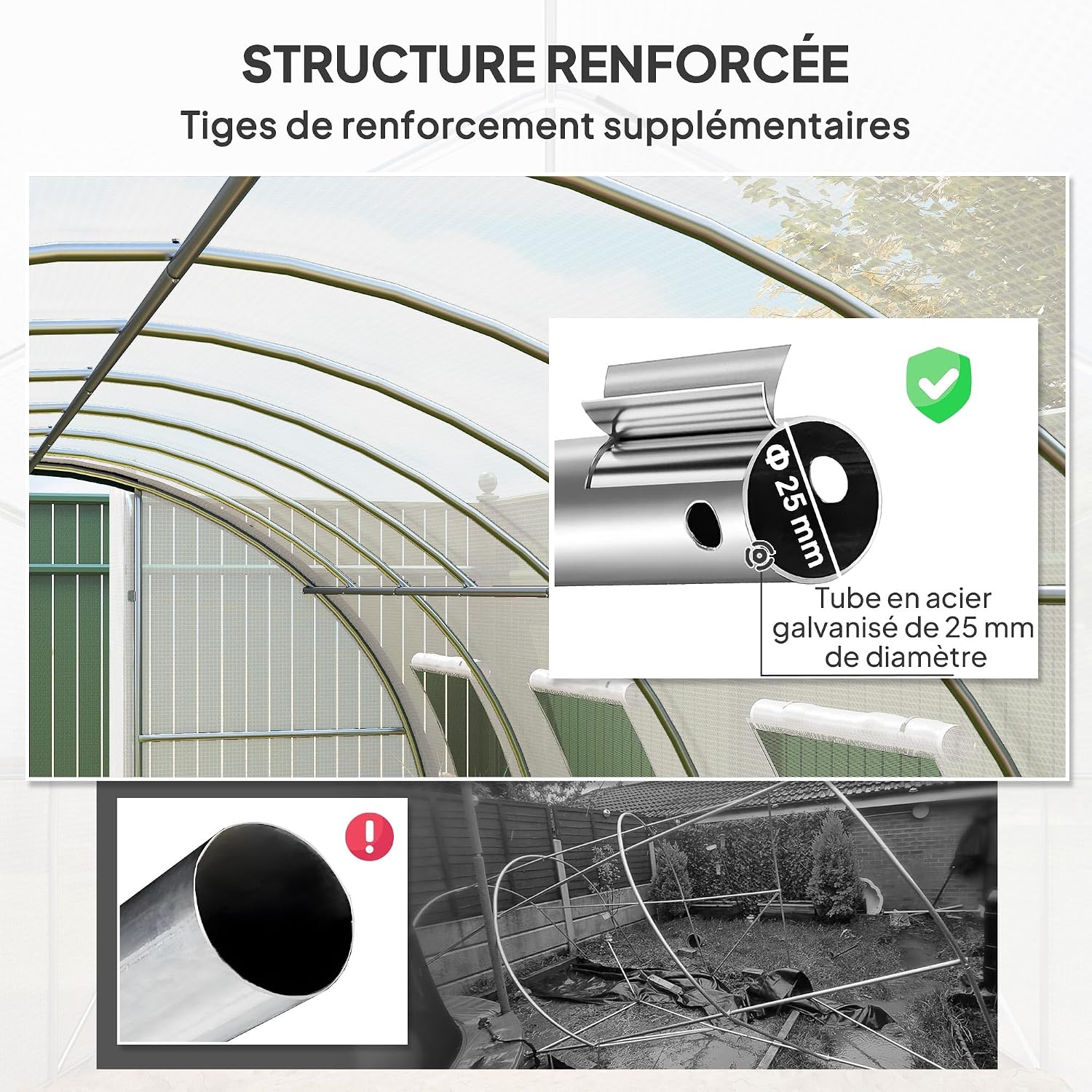 Detalle 2 de Outsunny 84H-033V00WT tunnelserre 600 x 300 x 200 cm met PE-zeil van 140 g/m²