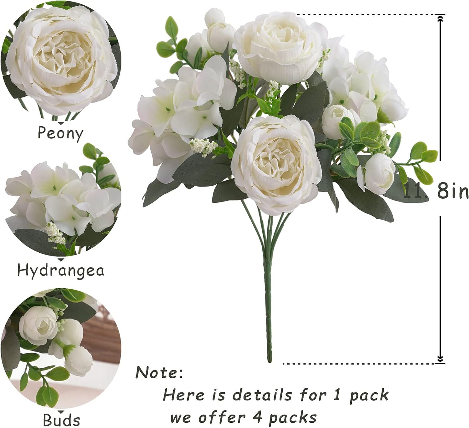 Detalle de Karoro Artificial Peony Bouquet, 4 Bundles
