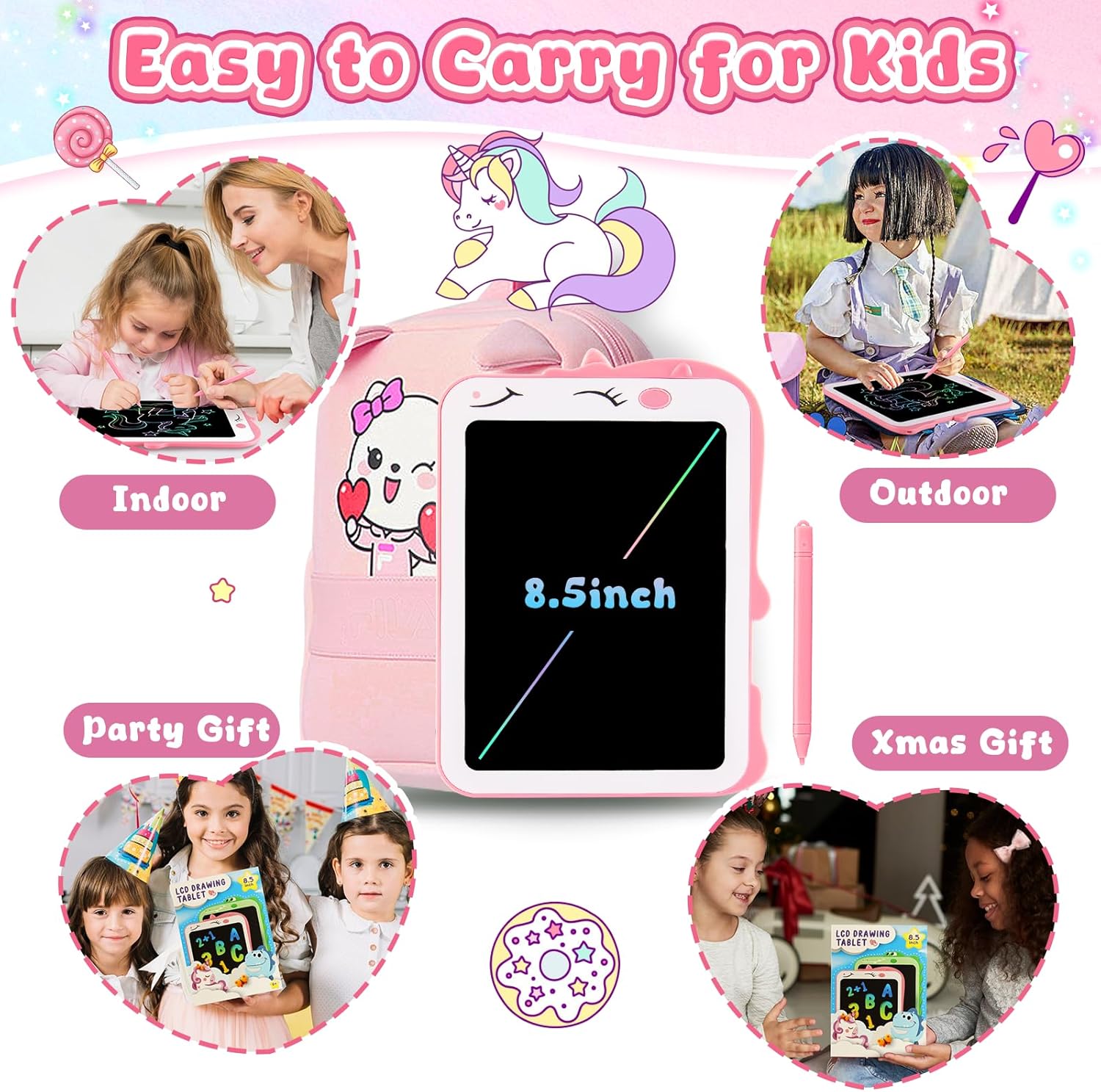 Thumbnail 5 de Teriph 8.5-Inch LCD Writing Tablet for Kids – Unicorn Pink (Education Draw & Doodle Board for Ages 3–8)