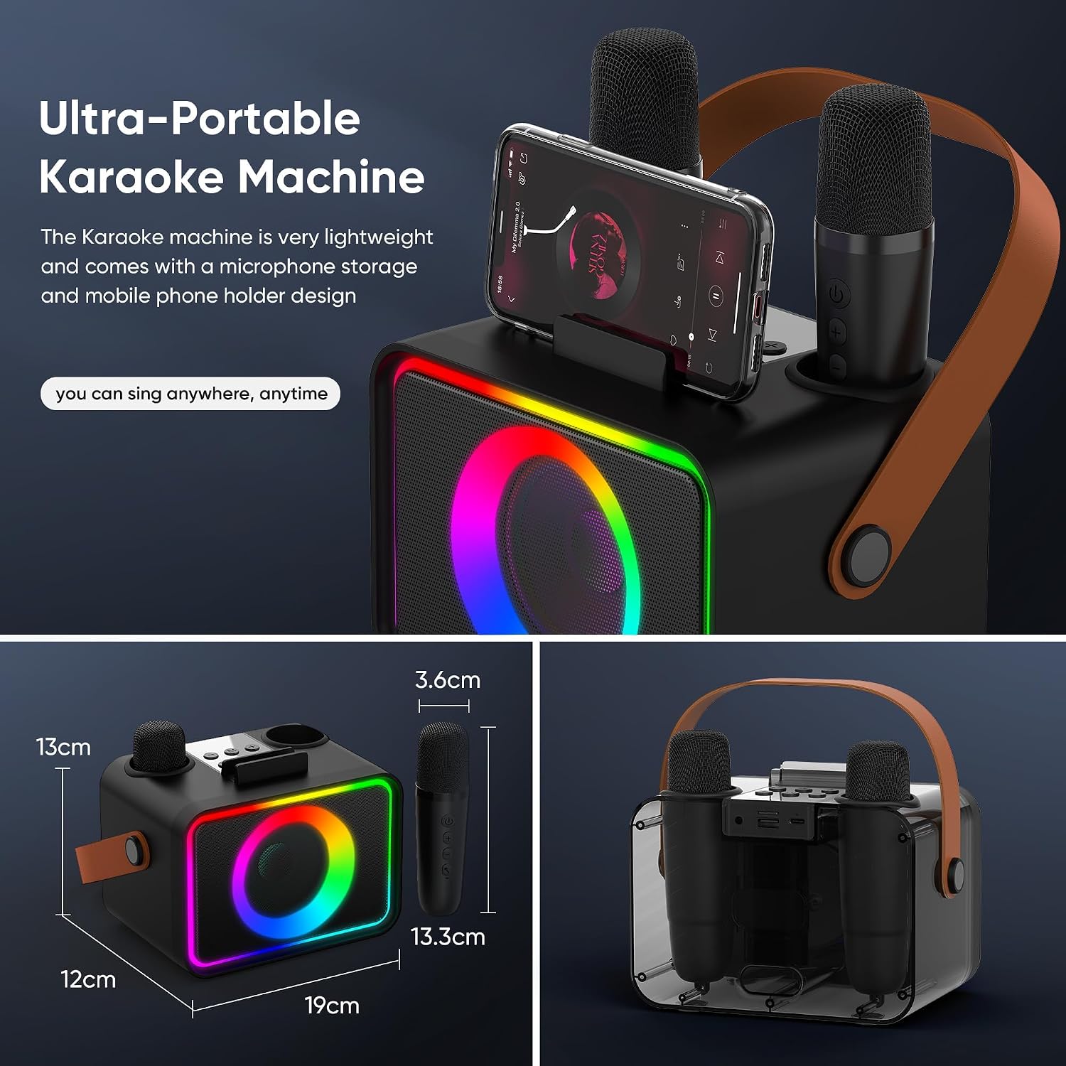 Detalle de Wowstar Karaoke Machine 2: Portable Bluetooth Karaoke Speaker with 2 mics and Disco Lights