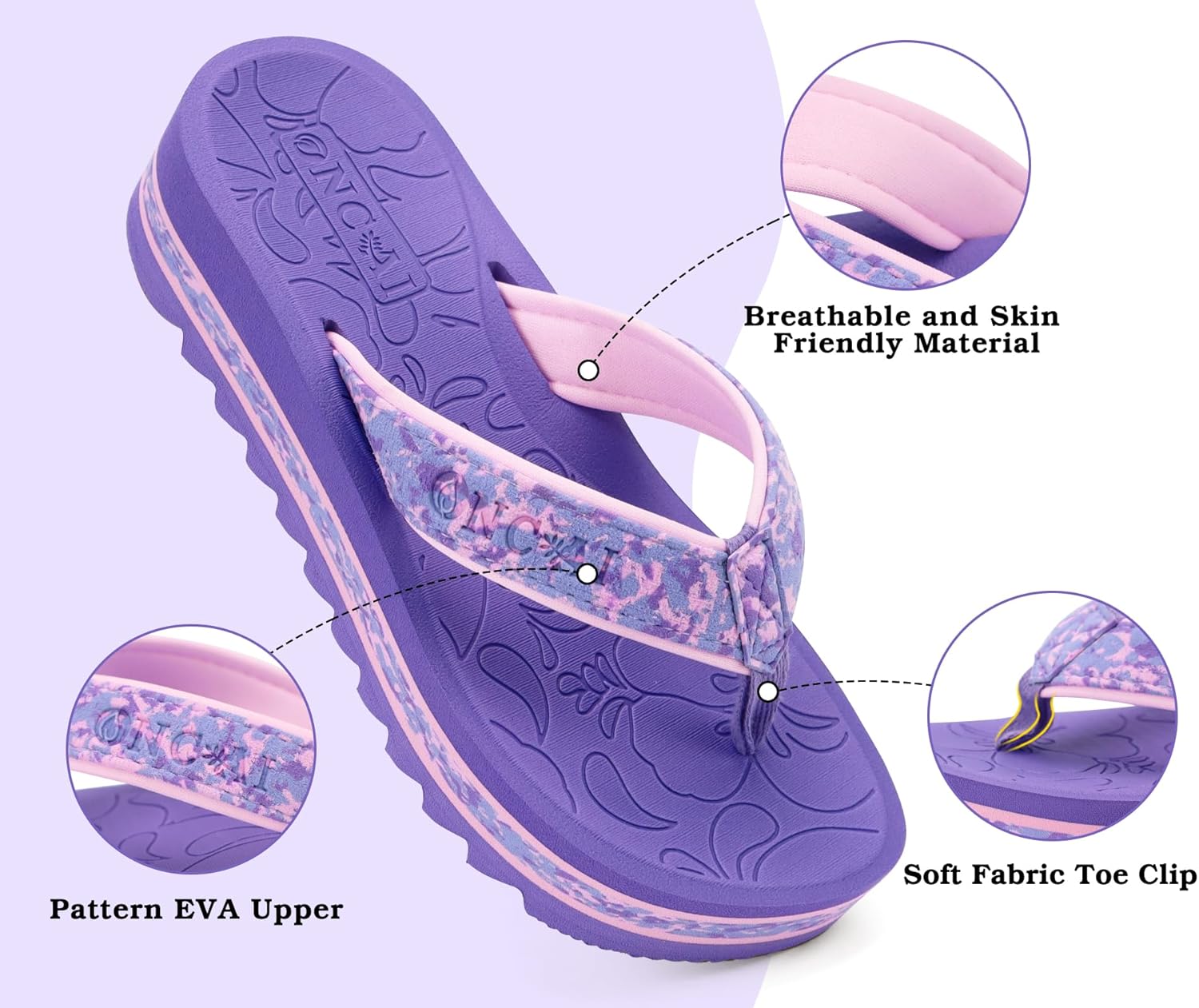 Detalle de ONCAI Women's Flip Flops: Fashion Platform Wedge Sandals with Arch Support