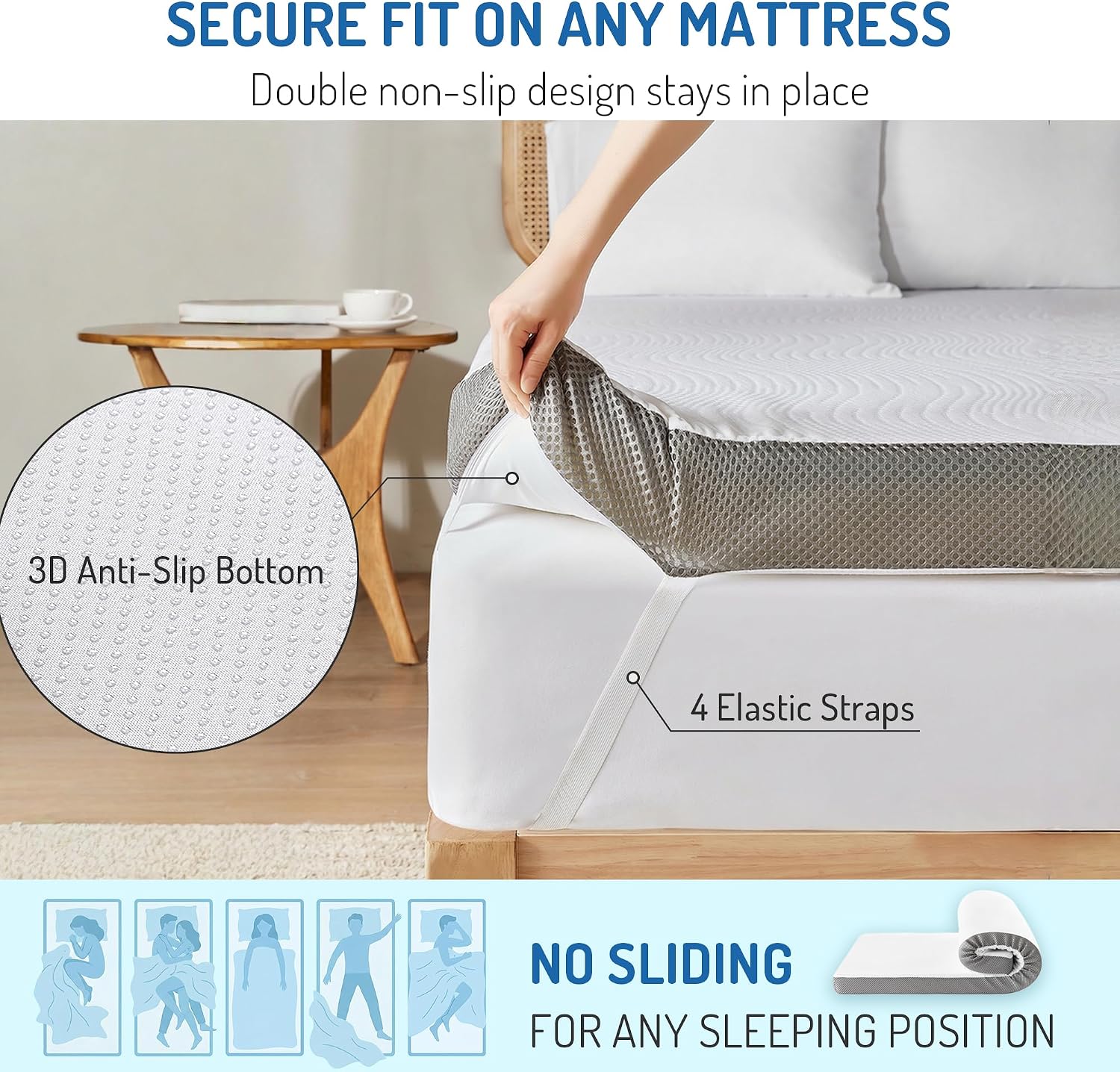 Detalle de Degrees of Comfort Memory Foam Mattress Topper (Double) 8cm – Hypoallergenic, Breathable Airflow Mesh & Washable Anti-Slip Cover