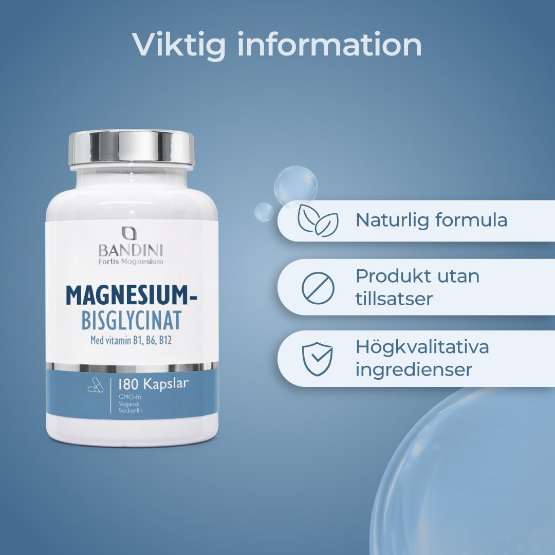 Thumbnail 6 de BANDINI magnesiumglycinat, 180 kapslar med B1, B6 och B12, vegansk