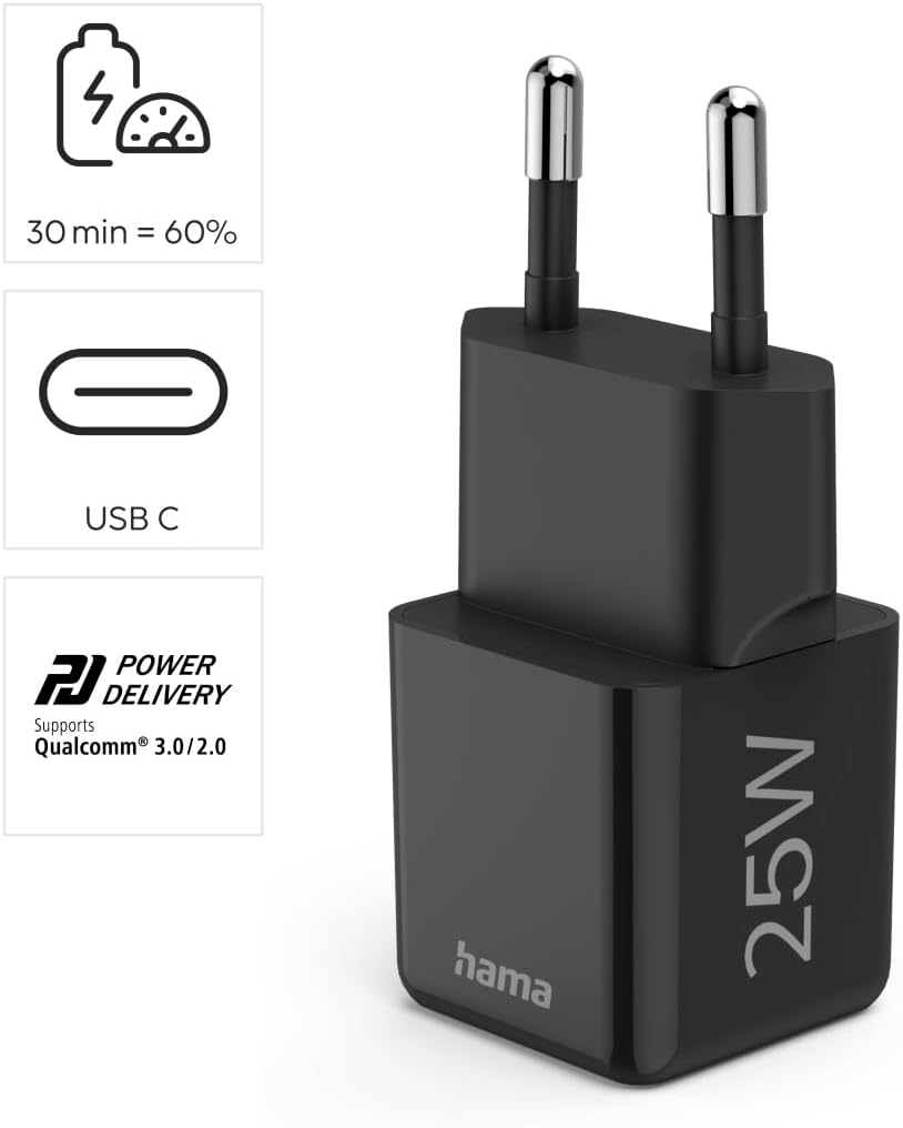 Thumbnail 1 de Hama Chargeur rapide 25W USB-C super mini avec Power Delivery et Quick Charge 3.0 (noir)