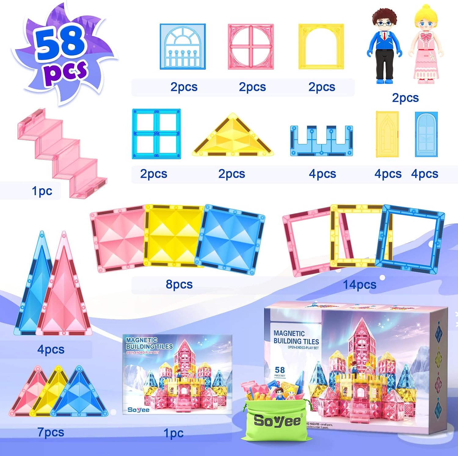 Thumbnail 5 de Soyee Diamond Magnetic Tiles: Princess Castle magnetic building blocks for ages 3–12